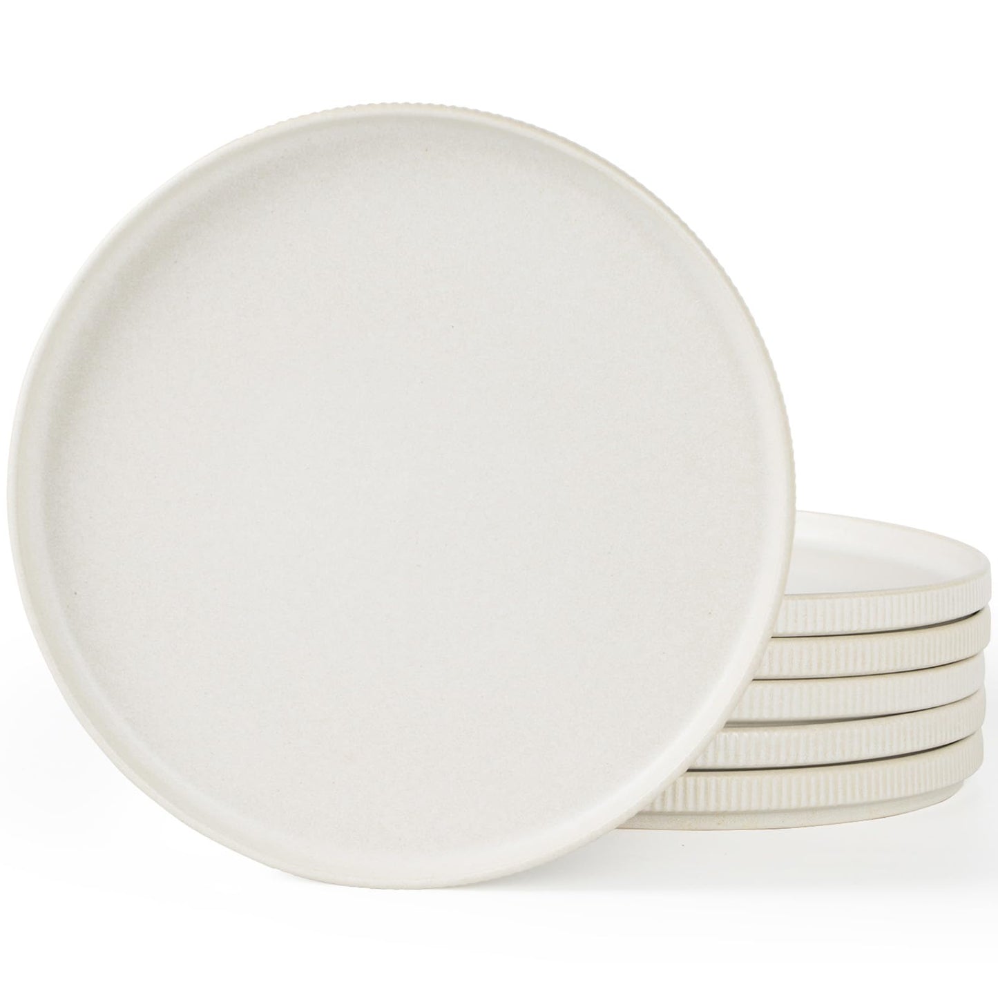 famiware Star Salad Plates for 6, 8 inches Plate Set, Stoneware Dinnerware, Small Dinner Plates for Dessert, Salad, Appetizer, Cappuccino White
