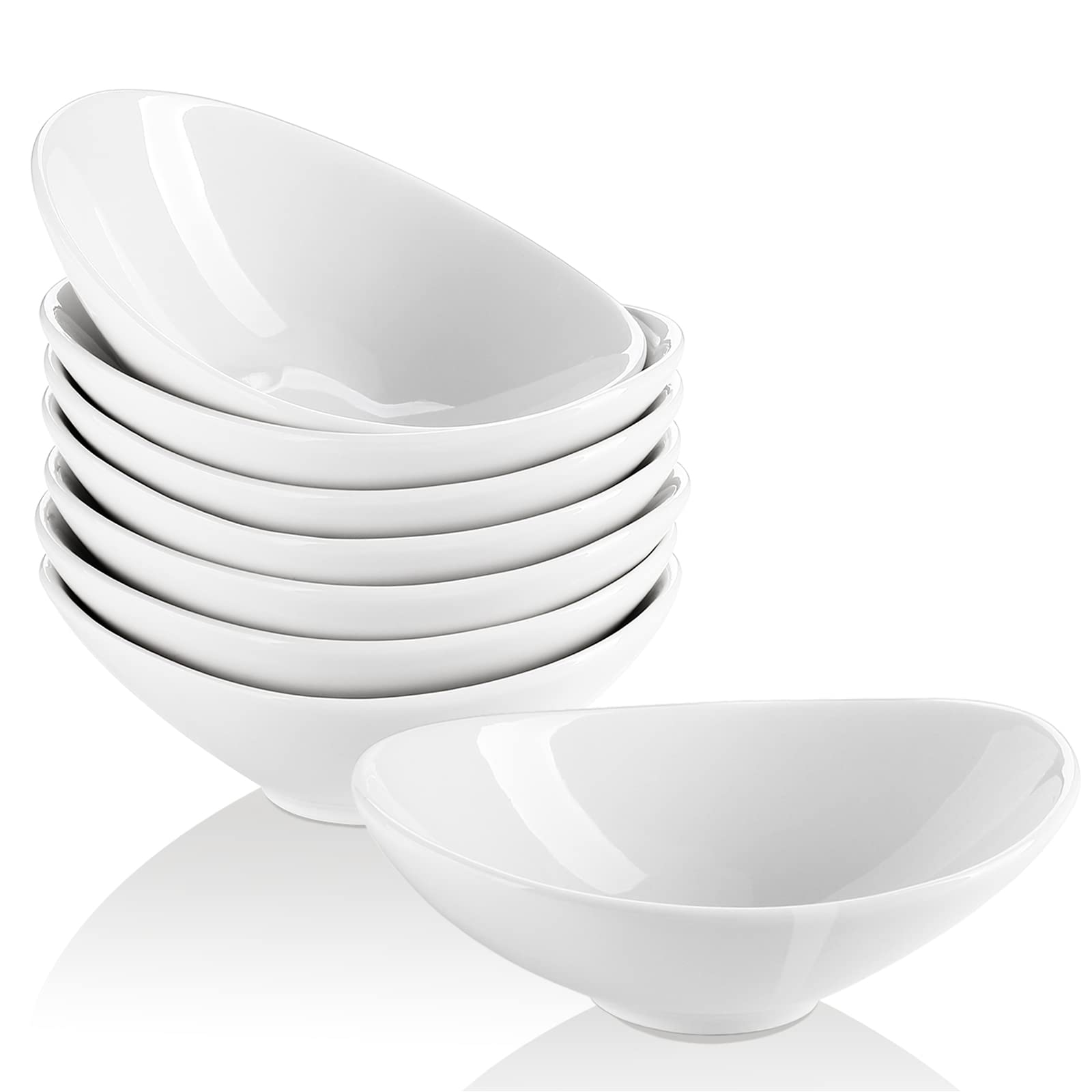 LIFVER Dessert Bowls, 16 Ounce Serving Bowls for Side Salad, Soup, Cereal, Ice Cream, 7 inch Porcelain White Bowls Set, Dishwasher & Microwave Safe Kitchen Bowls, Set of 6