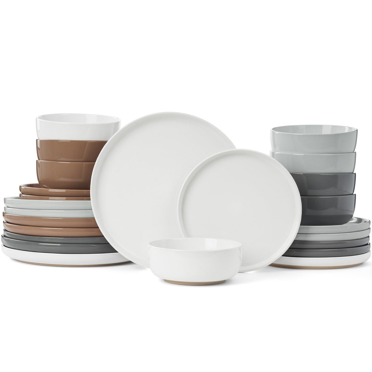 Famiware Milkyway Plates and Bowls Set, 12 Pieces Dinnerware Sets, Dishes Set for 4, Light Gray