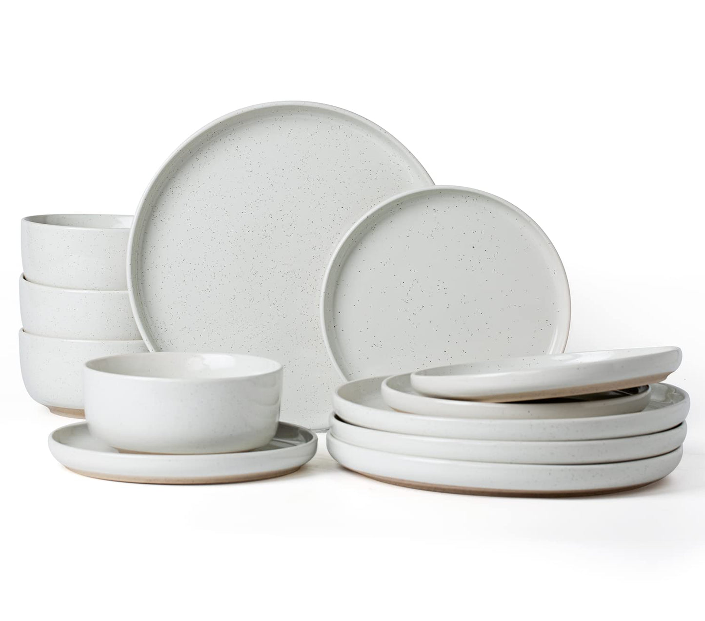 Famiware Milkyway Plates and Bowls Set, 12 Pieces Dinnerware Sets, Dishes Set for 4, Light Gray