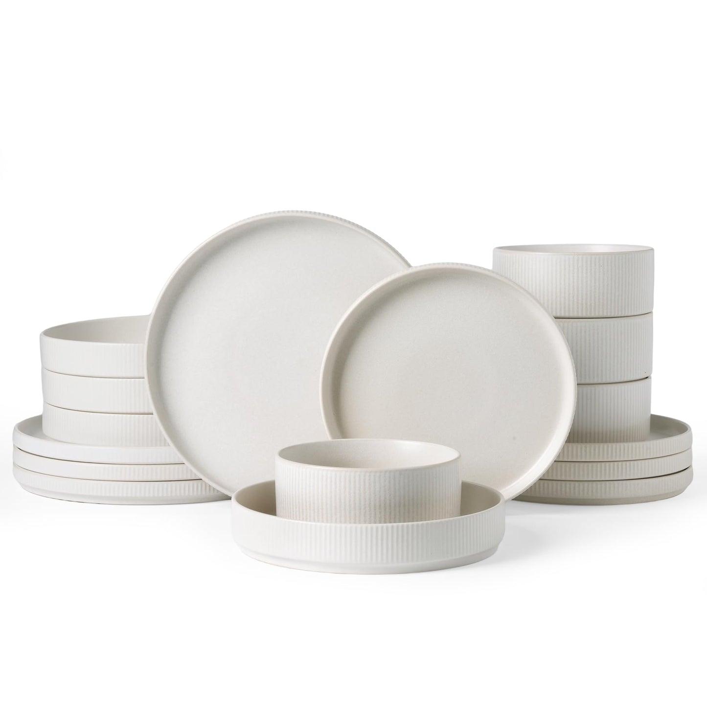 Famiware Star Dinnerware Sets, Plates and Bowls Set for 4, 12 Pieces Ribbed Dishes - Chip and Scratch Resistant, Microwave and Dishwasher Safe Tableware, Smoky Blue