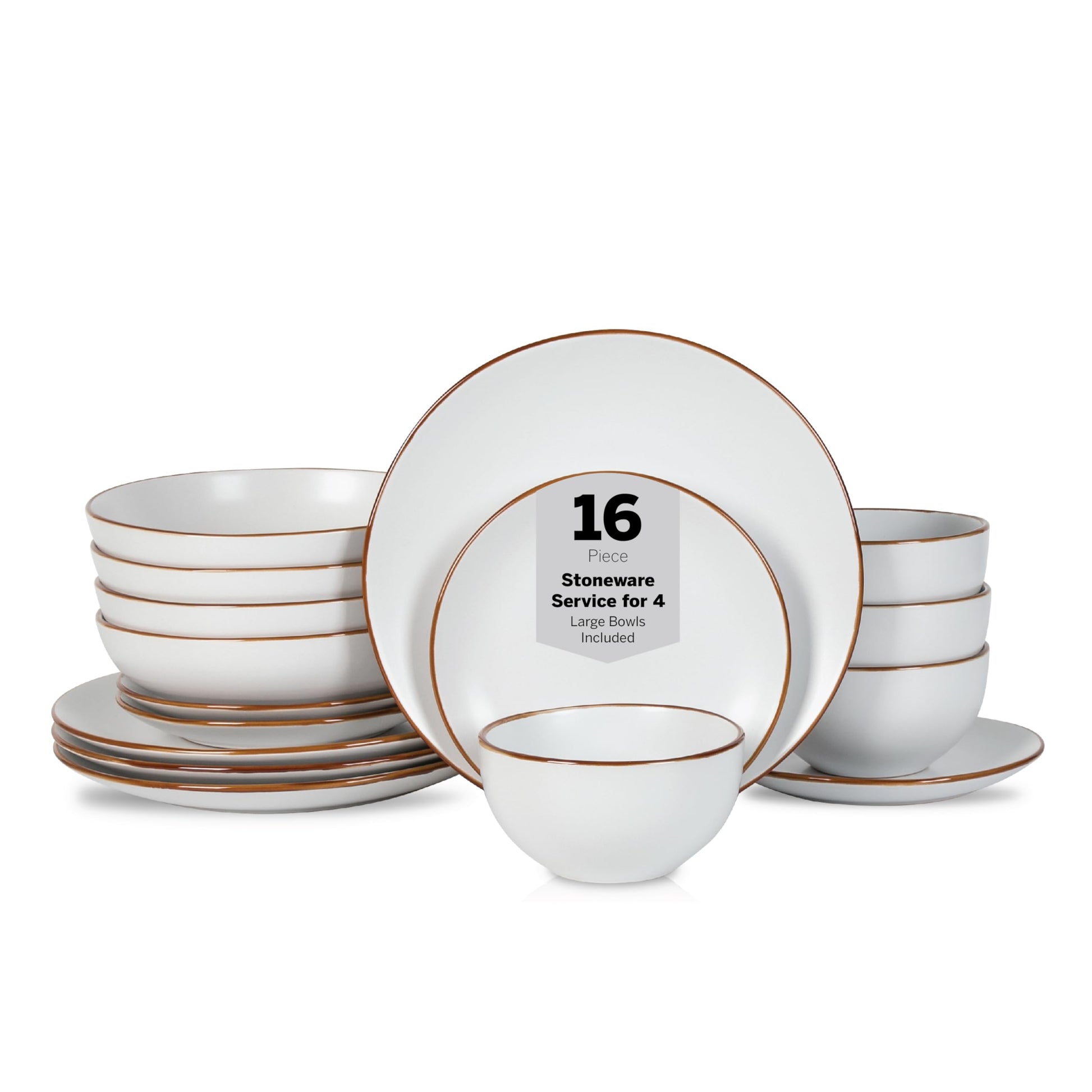 Stone Lain, Stoneware, Service for 4, Light Green, Plates and Bowls Sets, Dinnerware Set with 4 Dinner - & 4 Salad Plates, 4 Pasta - & 4 Round Bowls, Dishwasher & Microwave Safe, 16-Piece