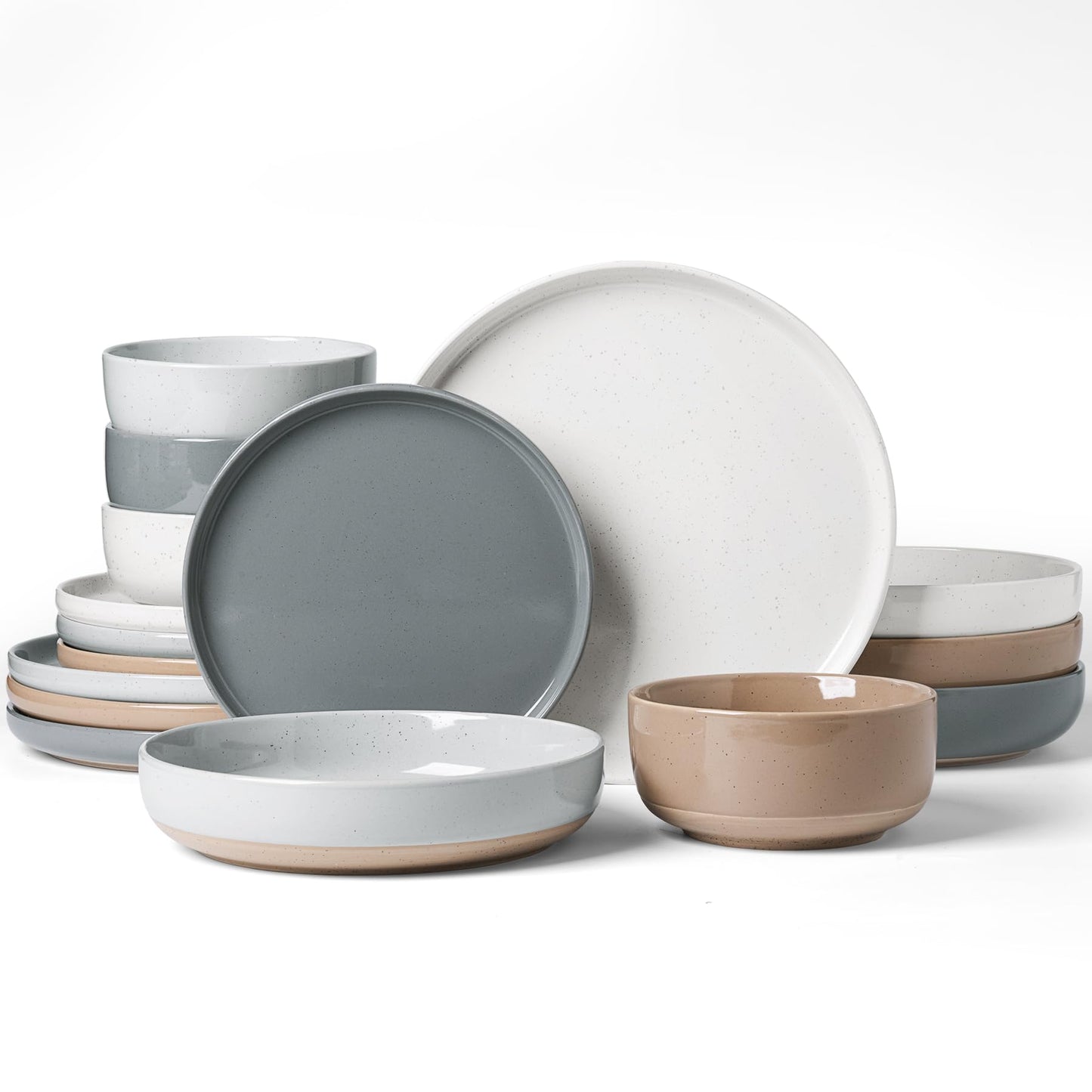 Famiware Milkyway Plates and Bowls Set, 12 Pieces Dinnerware Sets, Dishes Set for 4, Light Gray