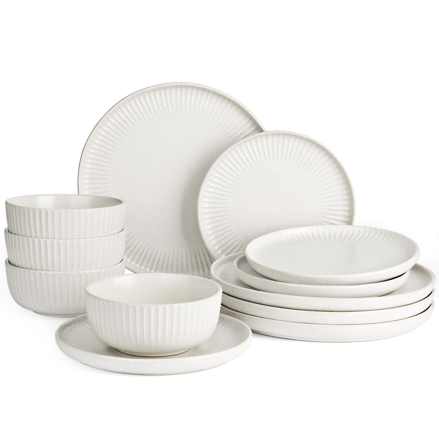 Famiware Star Dinnerware Sets, Plates and Bowls Set for 4, 12 Pieces Ribbed Dishes - Chip and Scratch Resistant, Microwave and Dishwasher Safe Tableware, Smoky Blue