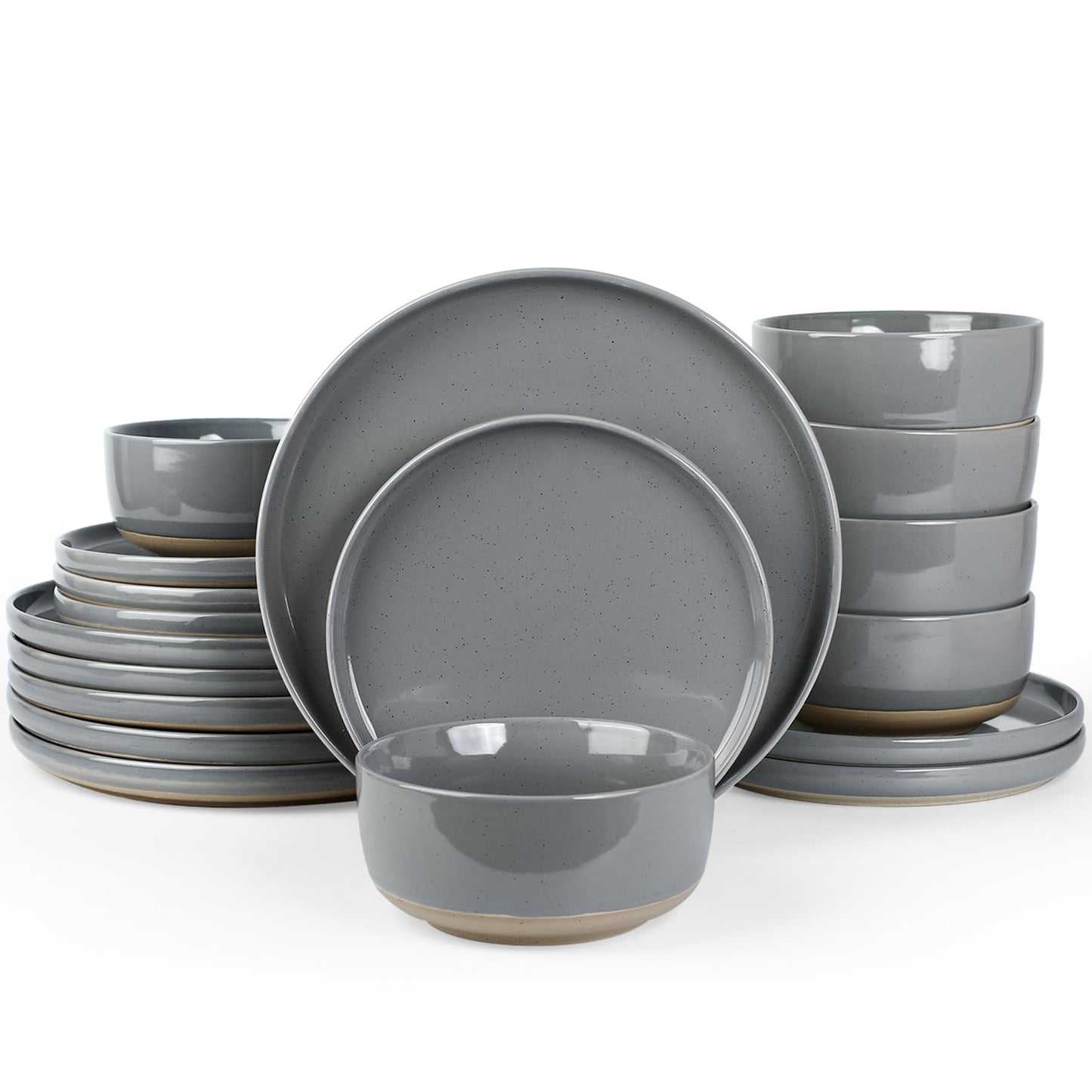 Famiware Milkyway Plates and Bowls Set, 12 Pieces Dinnerware Sets, Dishes Set for 4, Light Gray