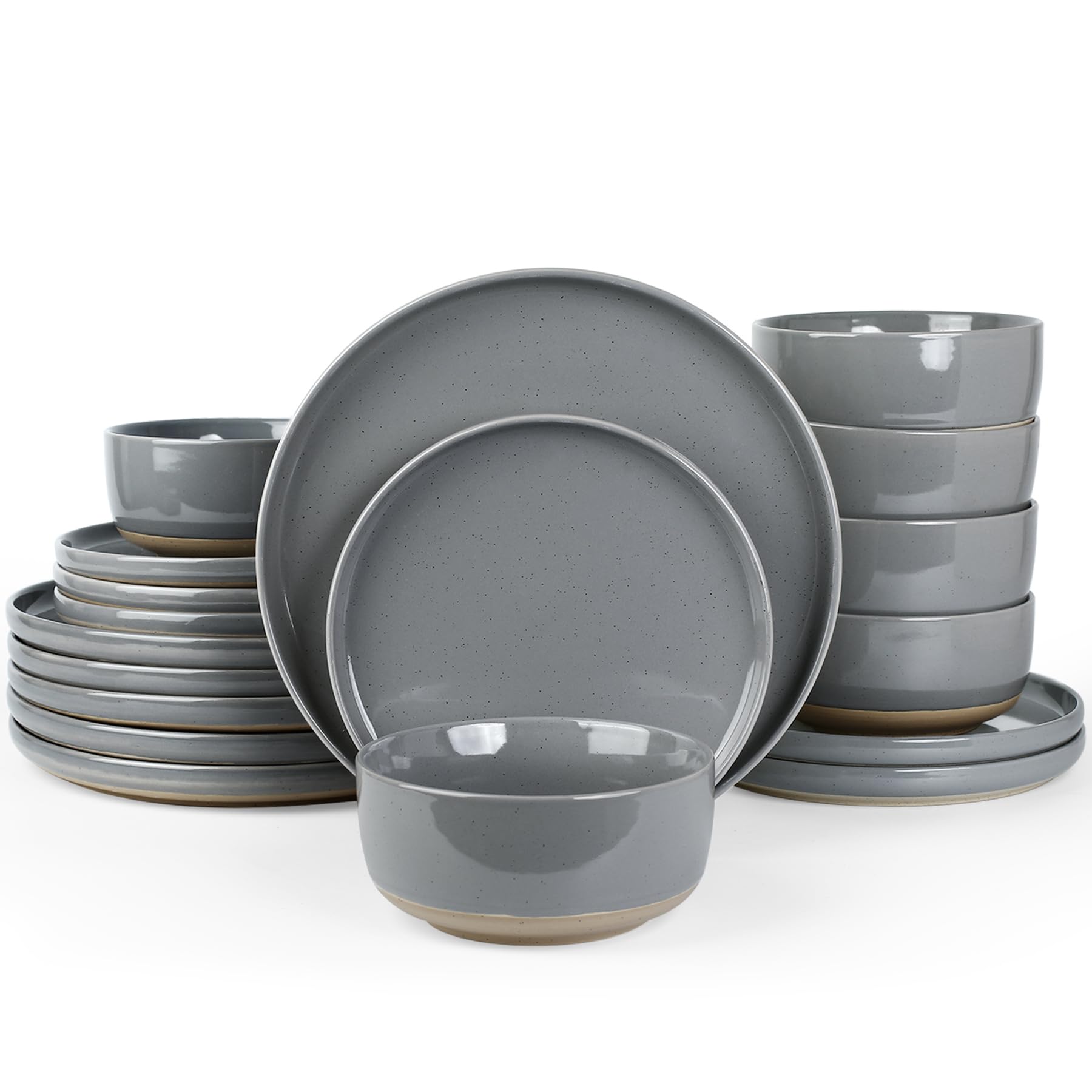 Famiware Milkyway Plates and Bowls Set, 12 Pieces Dinnerware Sets, Dishes Set for 4, Light Gray