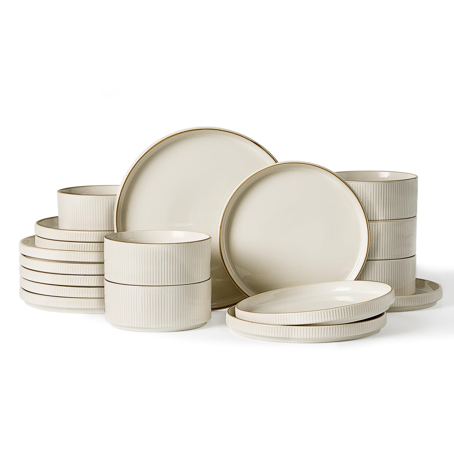Famiware Star Dinnerware Sets, Plates and Bowls Set for 4, 12 Pieces Ribbed Dishes - Chip and Scratch Resistant, Microwave and Dishwasher Safe Tableware, Smoky Blue