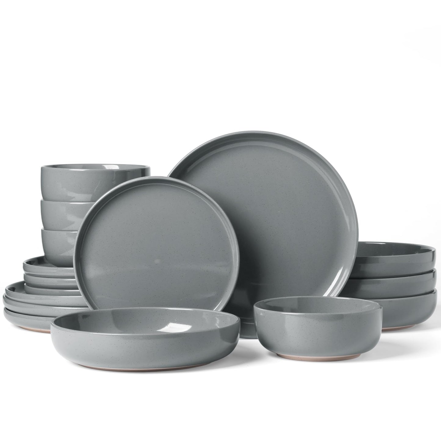 Famiware Milkyway Plates and Bowls Set, 12 Pieces Dinnerware Sets, Dishes Set for 4, Light Gray