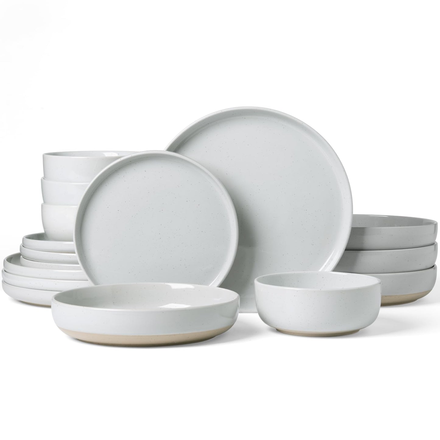 Famiware Milkyway Plates and Bowls Set, 12 Pieces Dinnerware Sets, Dishes Set for 4, Light Gray