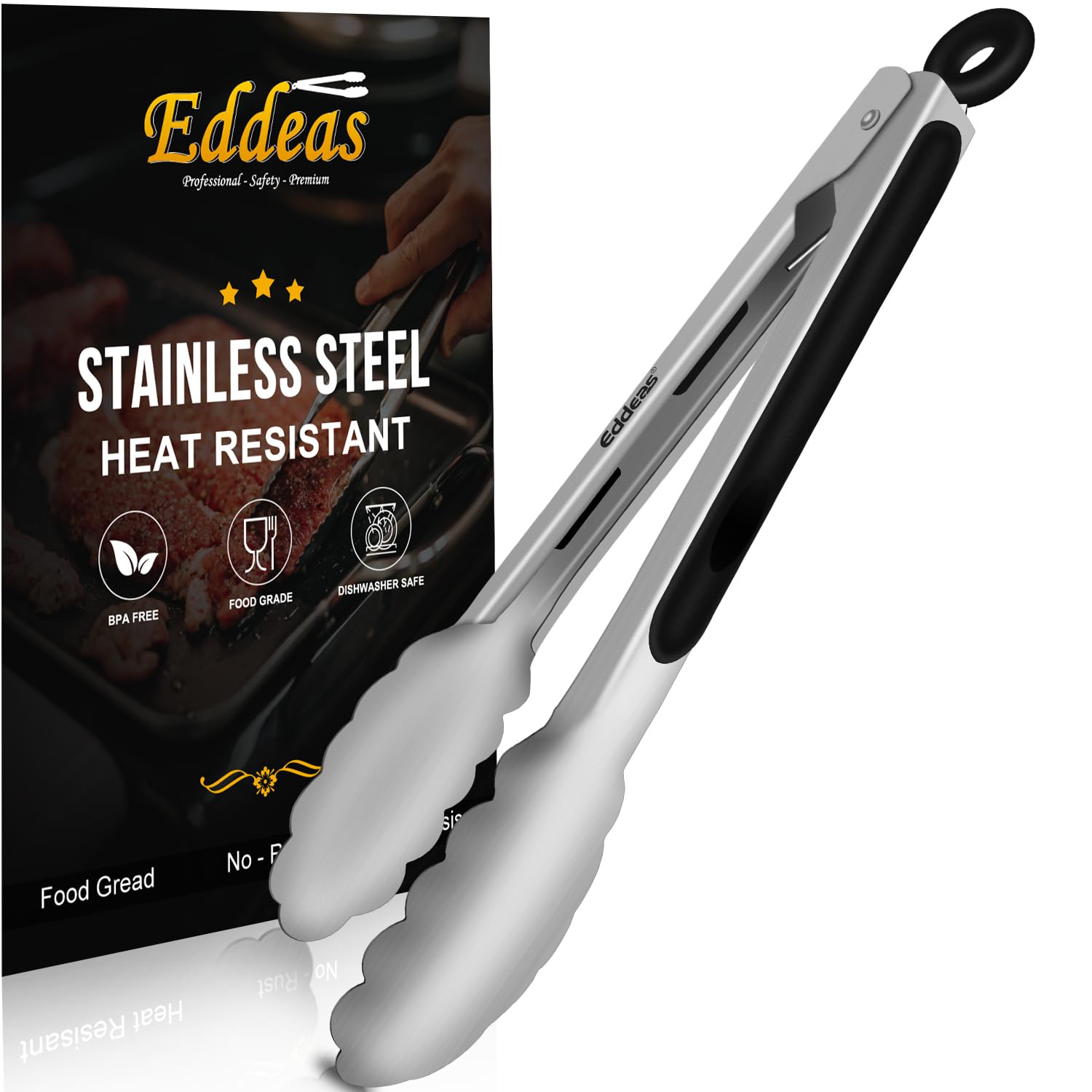 Tongs For Cooking - Heat Resistant 600 Degrees Stainless Steel Kitchen Tong,Heavy Duty Metal Locking Tongs - Perfect for Food,Salad and BBQ set of 3 (7",9" and 12") Dishwasher