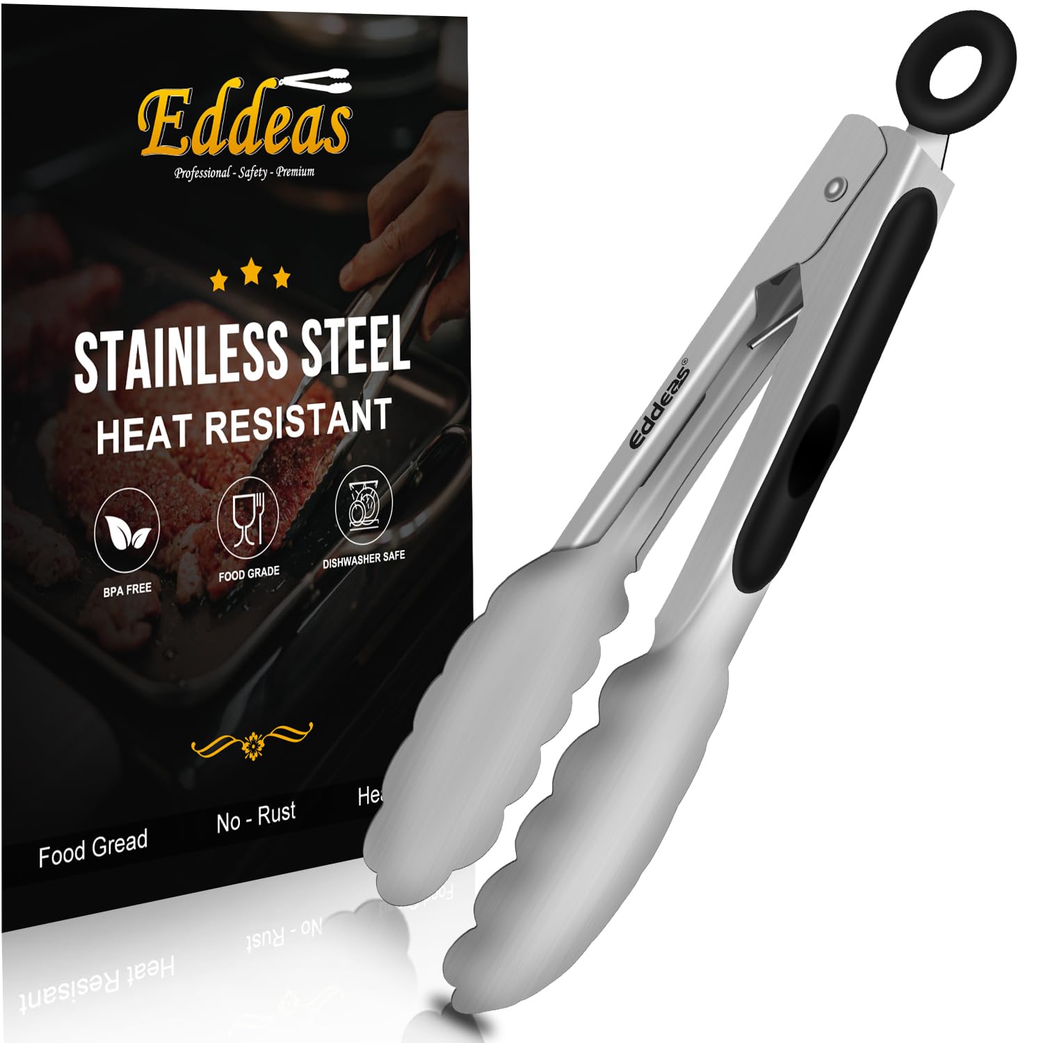 Tongs For Cooking - Heat Resistant 600 Degrees Stainless Steel Kitchen Tong,Heavy Duty Metal Locking Tongs - Perfect for Food,Salad and BBQ set of 3 (7",9" and 12") Dishwasher