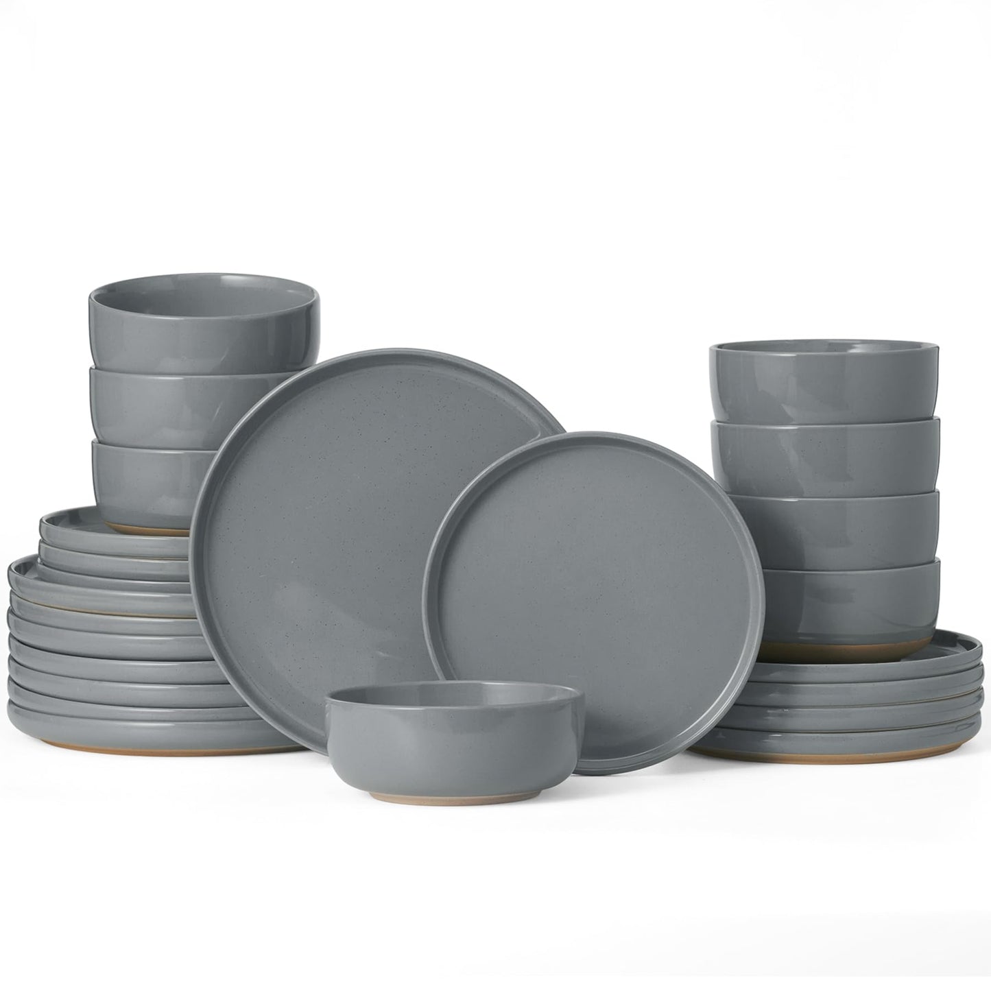 Famiware Milkyway Plates and Bowls Set, 12 Pieces Dinnerware Sets, Dishes Set for 4, Light Gray