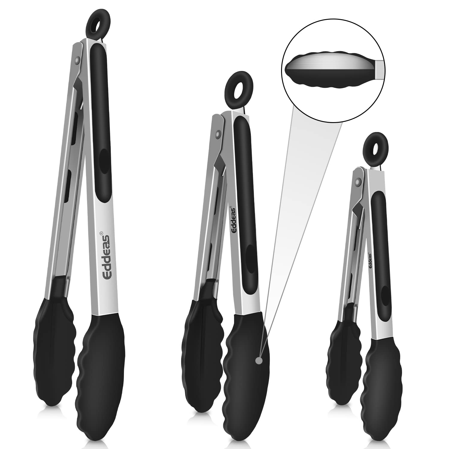 Tongs For Cooking - Heat Resistant 600 Degrees Stainless Steel Kitchen Tong,Heavy Duty Metal Locking Tongs - Perfect for Food,Salad and BBQ set of 3 (7",9" and 12") Dishwasher