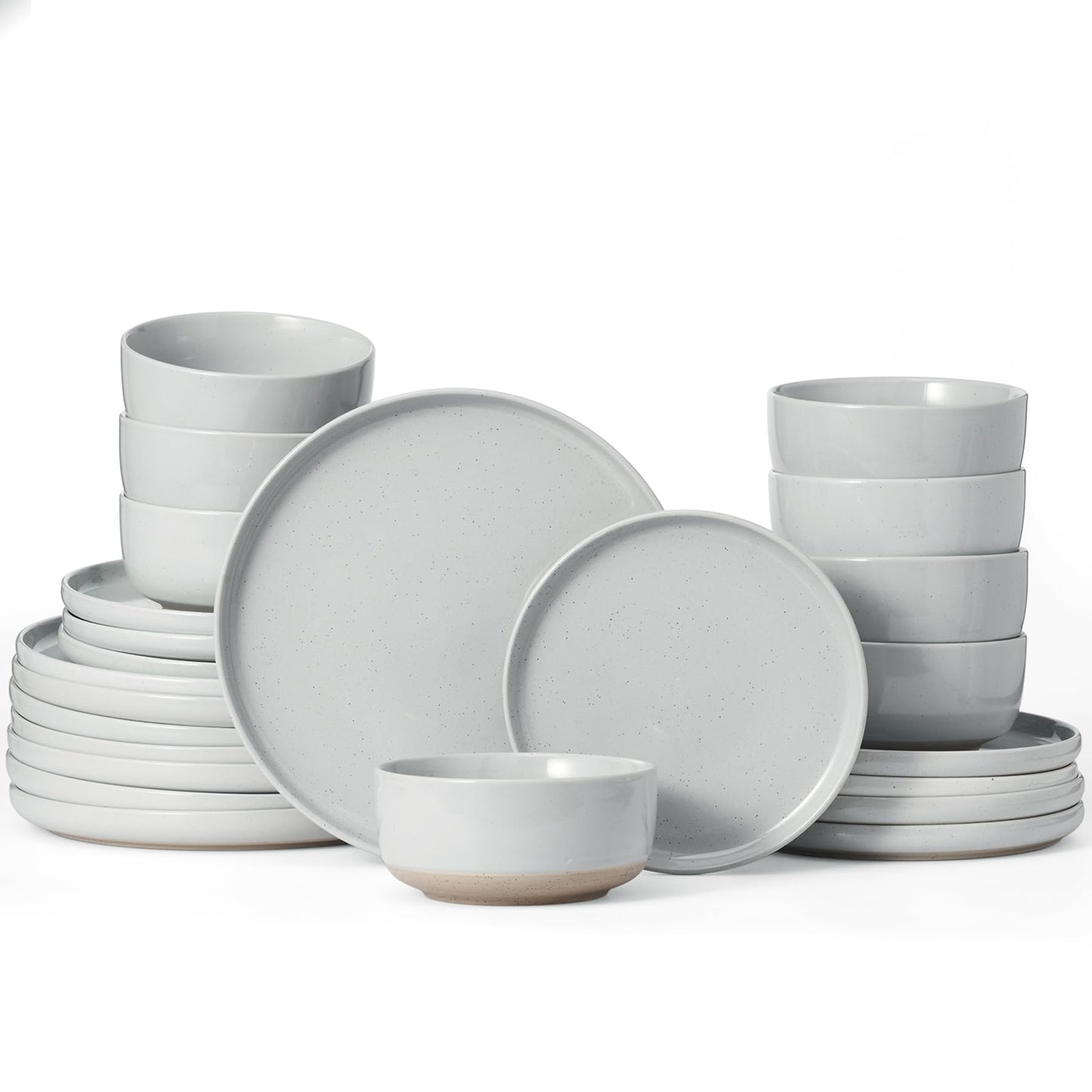 Famiware Milkyway Plates and Bowls Set, 12 Pieces Dinnerware Sets, Dishes Set for 4, Light Gray