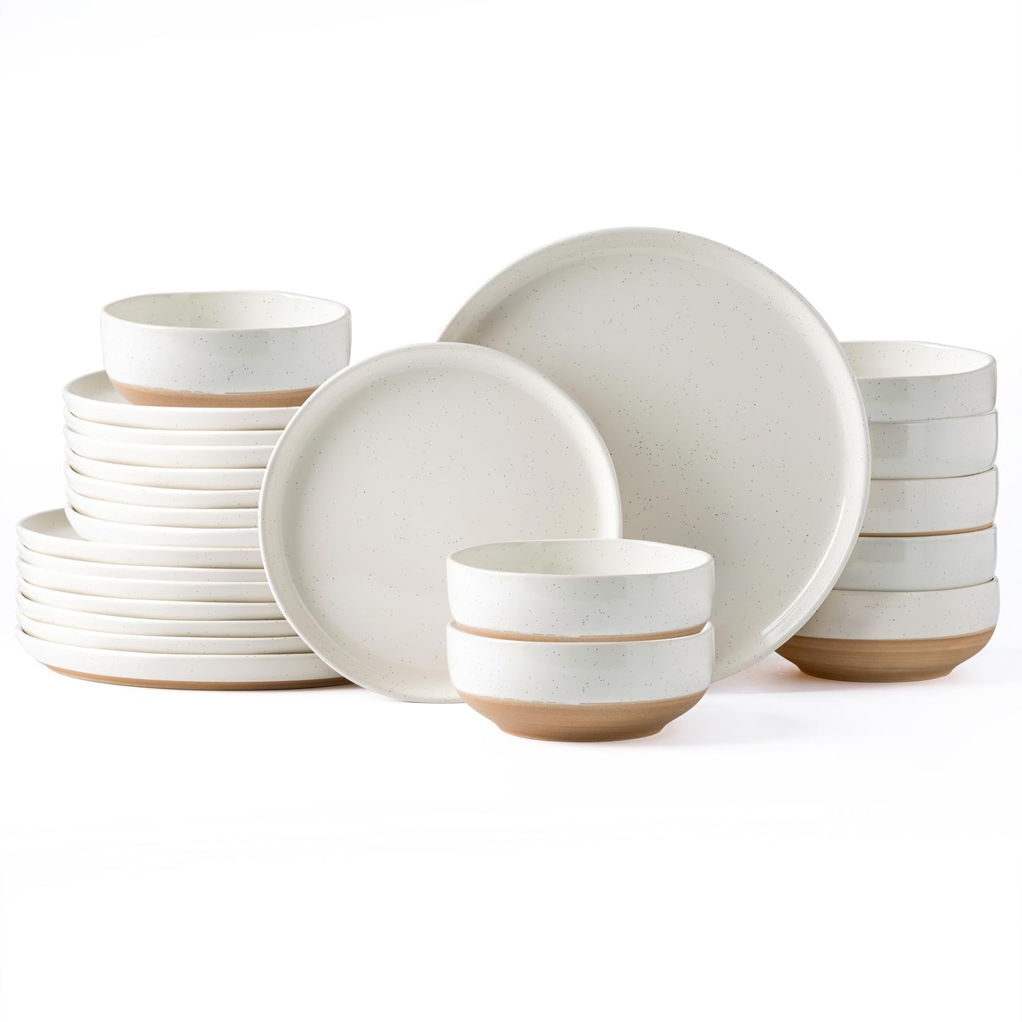 AmorArc Ceramic Dinnerware Sets for 4, 12 Pieces Handpainted Plates and Bowls Set with Rustic Terracotta Underside, Scratch Resistant Stoneware Dishes Set, Dishwasher & Microwave Safe, Gray