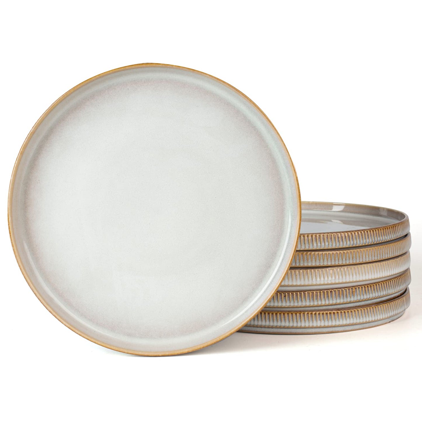 famiware Star Salad Plates for 6, 8 inches Plate Set, Stoneware Dinnerware, Small Dinner Plates for Dessert, Salad, Appetizer, Cappuccino White