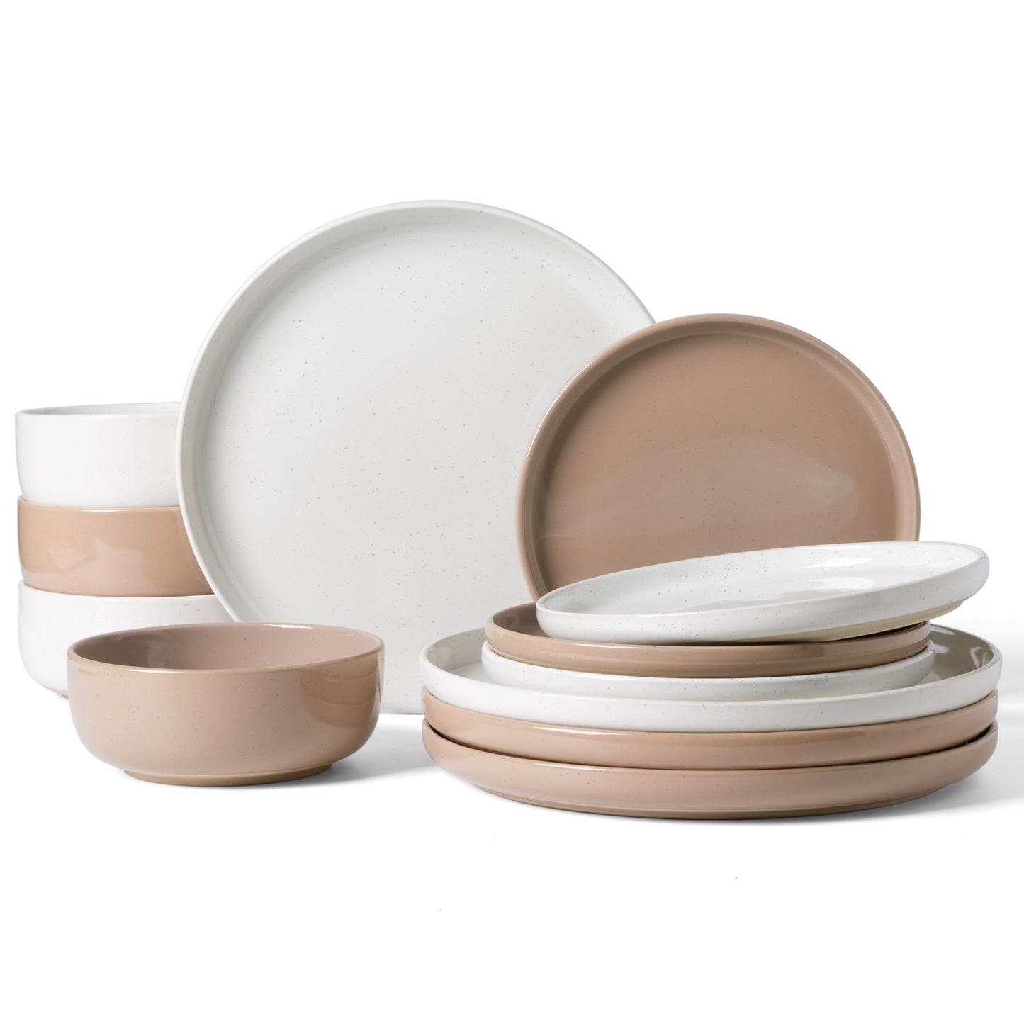 Famiware Milkyway Plates and Bowls Set, 12 Pieces Dinnerware Sets, Dishes Set for 4, Light Gray