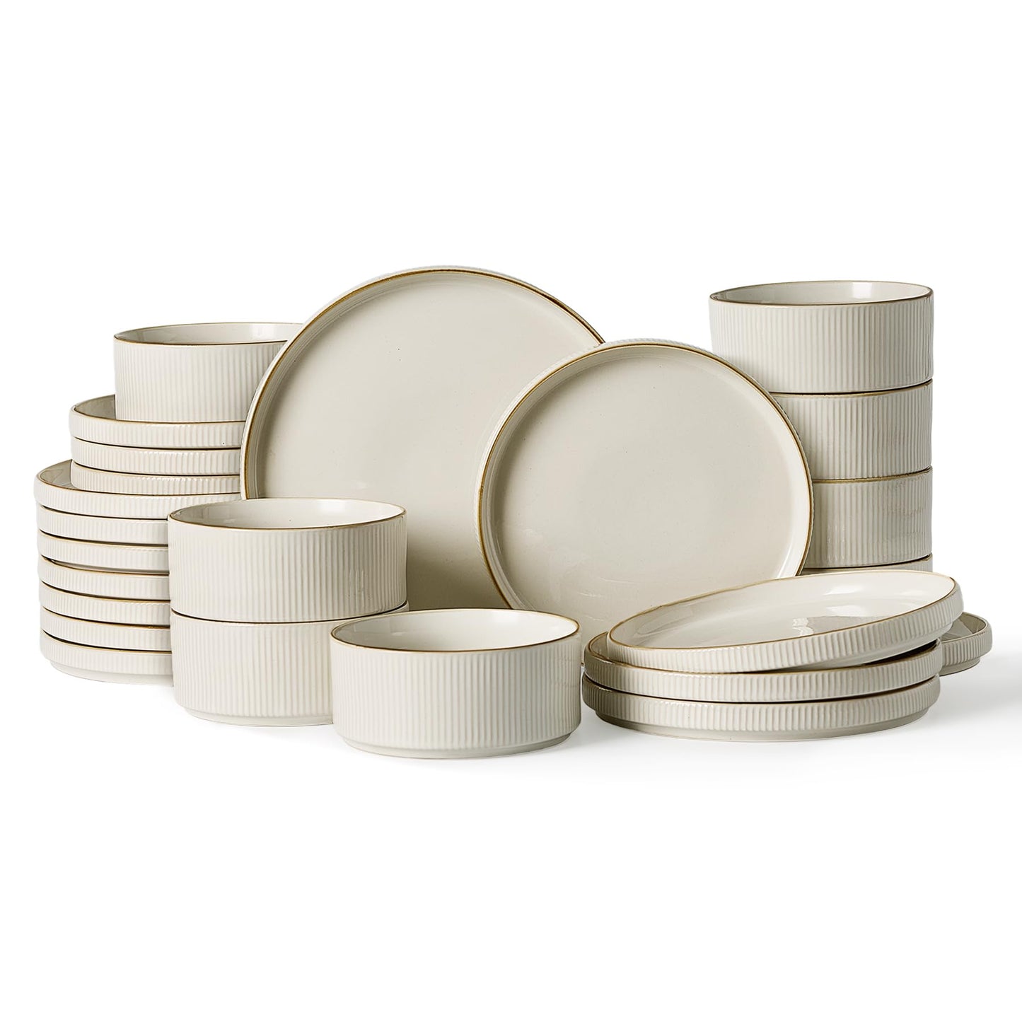 Famiware Star Dinnerware Sets, Plates and Bowls Set for 4, 12 Pieces Ribbed Dishes - Chip and Scratch Resistant, Microwave and Dishwasher Safe Tableware, Smoky Blue