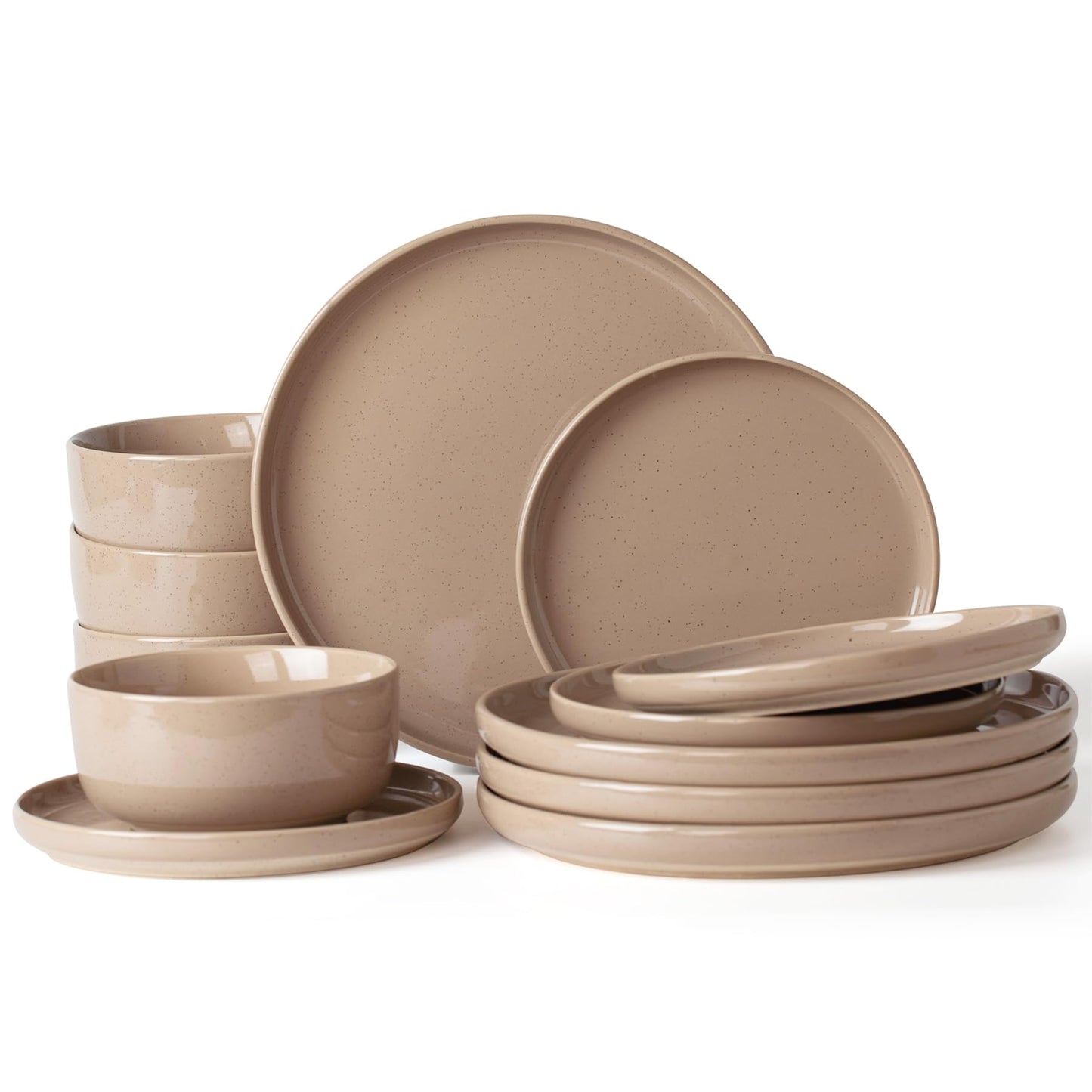 Famiware Milkyway Plates and Bowls Set, 12 Pieces Dinnerware Sets, Dishes Set for 4, Light Gray