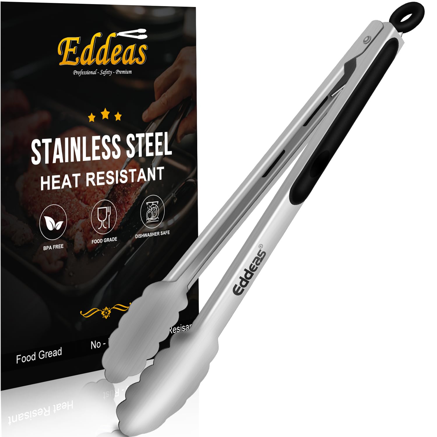 Tongs For Cooking - Heat Resistant 600 Degrees Stainless Steel Kitchen Tong,Heavy Duty Metal Locking Tongs - Perfect for Food,Salad and BBQ set of 3 (7",9" and 12") Dishwasher