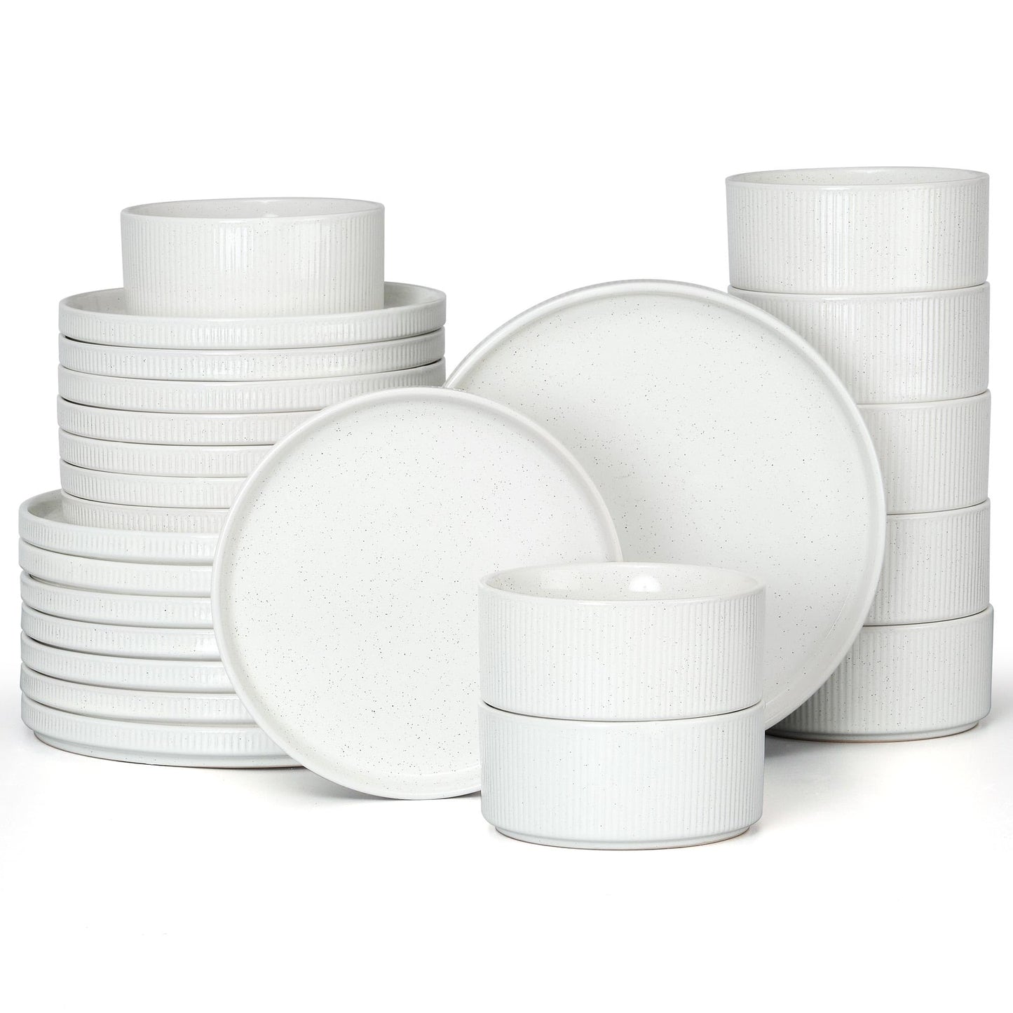 E-far 12-Piece Plates and Bowls Sets, Stoneware Dinnerware Dishes Sets for 4, Kitchen Modern Dining Dishware, Chip & Scratch Resistant, Microwave & Dishwasher Safe, Creamy Beige