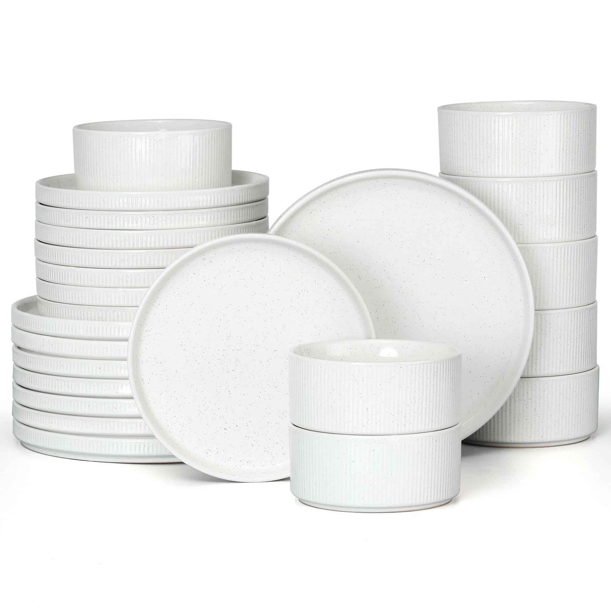 E-far 12-Piece Plates and Bowls Sets, Stoneware Dinnerware Dishes Sets for 4, Kitchen Modern Dining Dishware, Chip & Scratch Resistant, Microwave & Dishwasher Safe, Creamy Beige