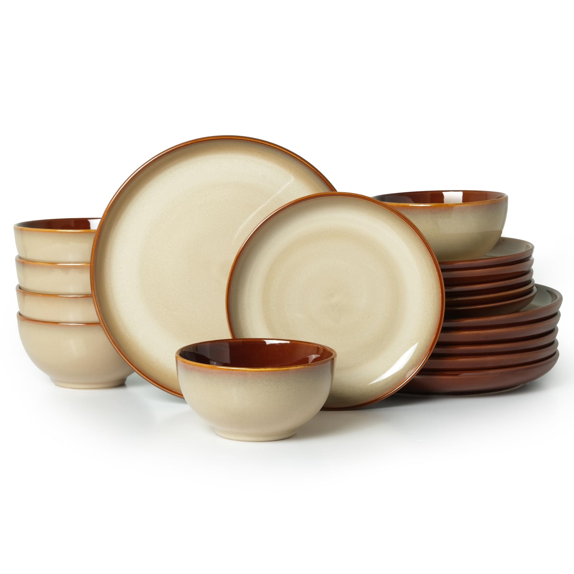Stoneware Dinnerware Sets, Ceramic Plates and Bowls Set, Microwave & Dishwasher Safe Kitchen Dish Set, Modern Dinner Salad Plates | Cereal Bowls for 4, Dishware Sets Brown Yellow