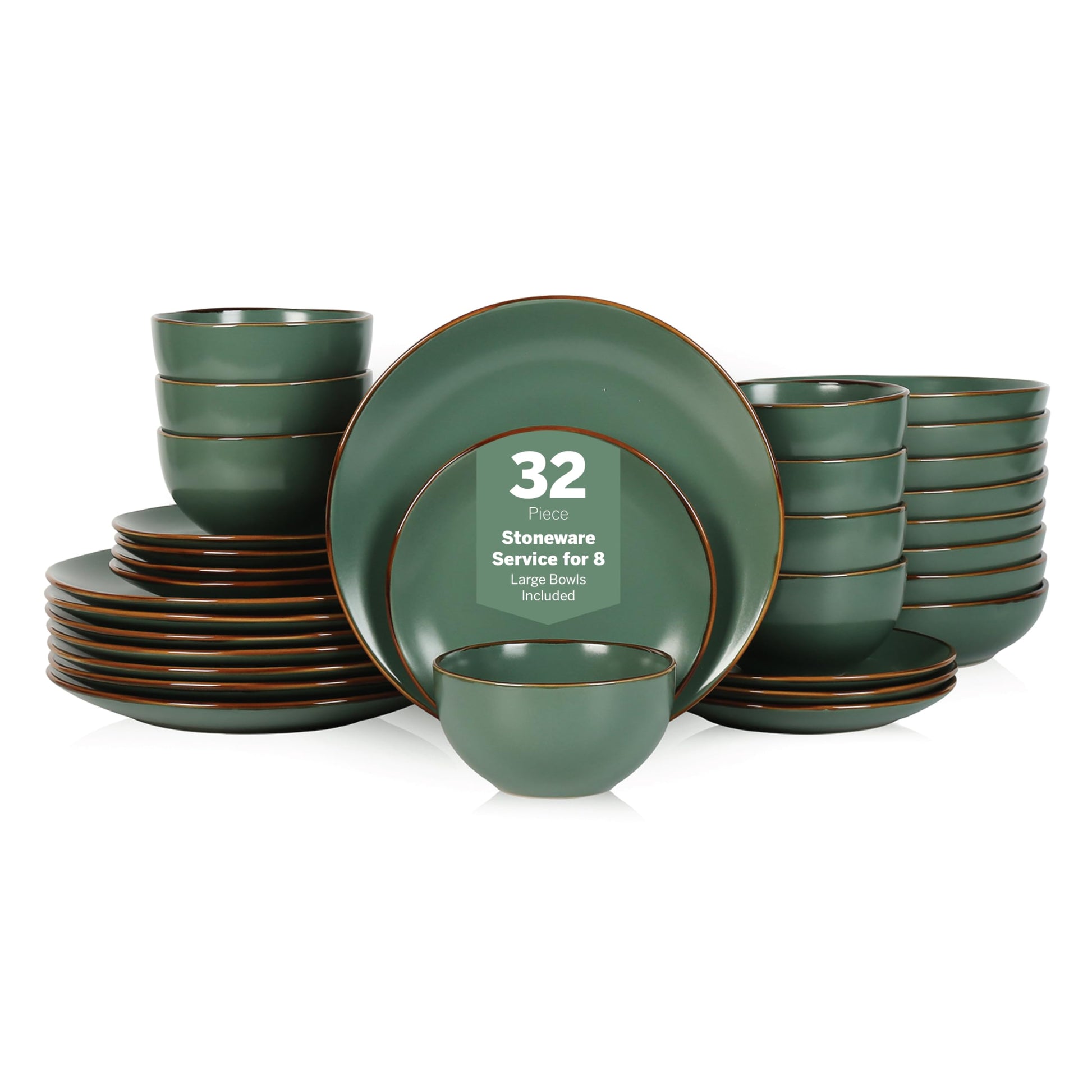 Stone Lain, Stoneware, Service for 4, Light Green, Plates and Bowls Sets, Dinnerware Set with 4 Dinner - & 4 Salad Plates, 4 Pasta - & 4 Round Bowls, Dishwasher & Microwave Safe, 16-Piece