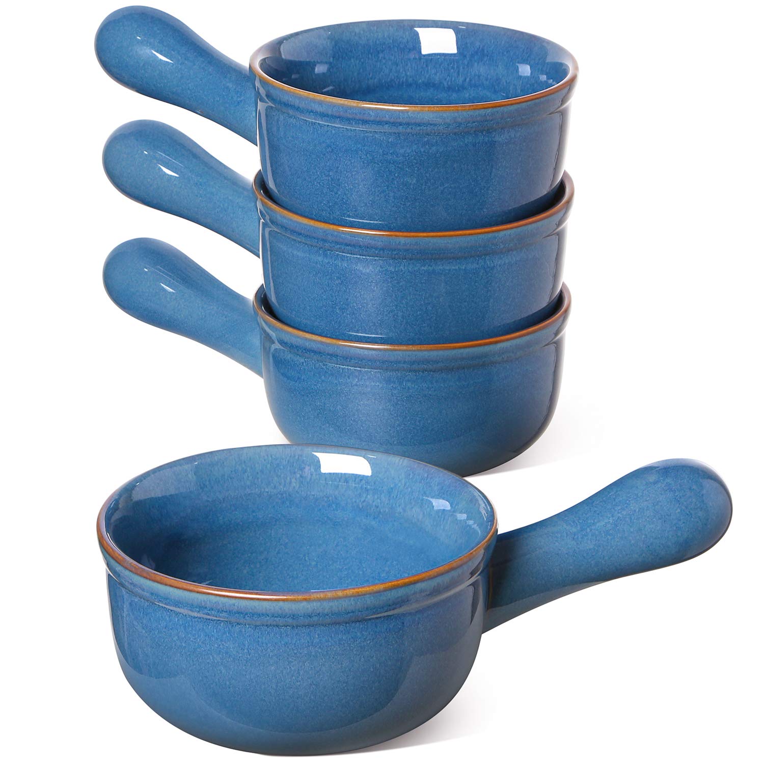 LE TAUCI Soup Bowls with Handle, 15 Oz Ceramic French Onion Soup Bowls, Large Soup Crocks Oven Safe for Stew, Onion, Soup, Chilli, Set of 4, White