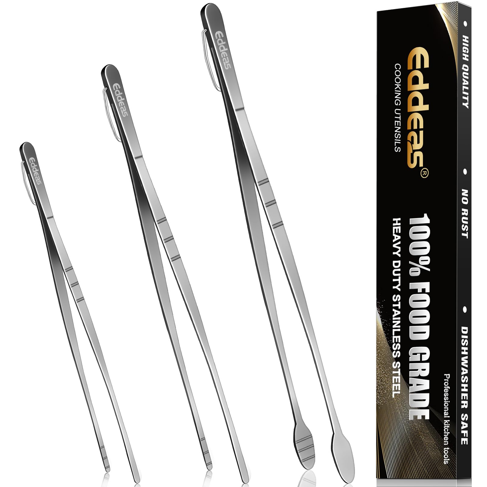 Tongs For Cooking - Heat Resistant 600 Degrees Stainless Steel Kitchen Tong,Heavy Duty Metal Locking Tongs - Perfect for Food,Salad and BBQ set of 3 (7",9" and 12") Dishwasher