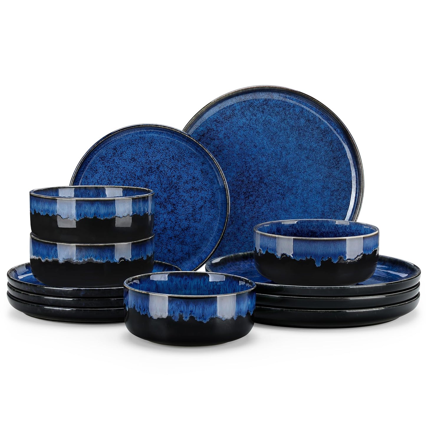 vancasso Starry 12 Pieces Dinnerware Sets for 4, Green Reactive Glaze Dishes Sets, Ceramic Plates and Bowls Set, Dinner Salad Dessert Plates, and Cereal Bowls Set, Dishwasher and Microwave Safe