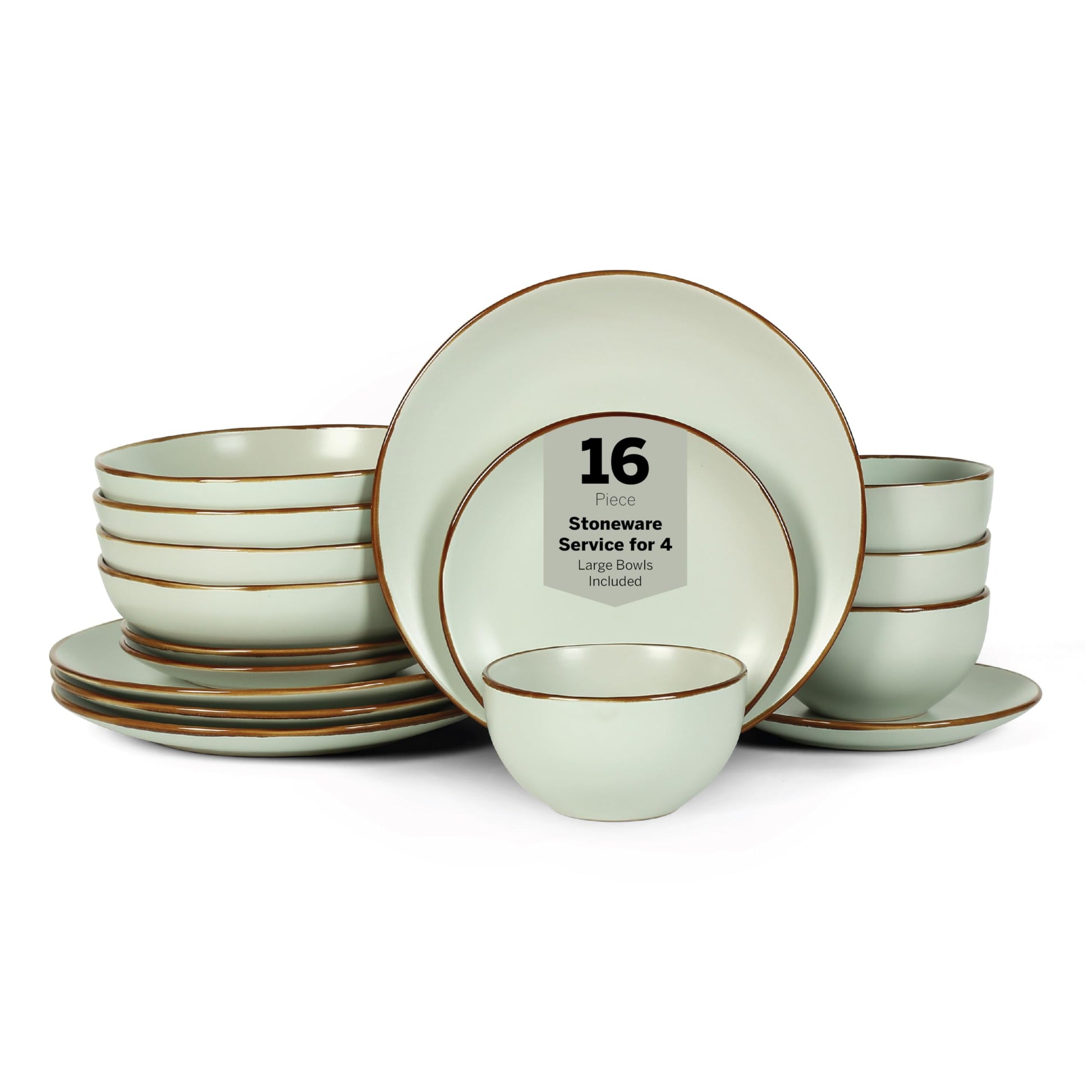 Stone Lain Brasa Modern Stoneware 16 Piece Dinnerware Sets, Plates and Bowls Sets, Dish Set for 4, Green