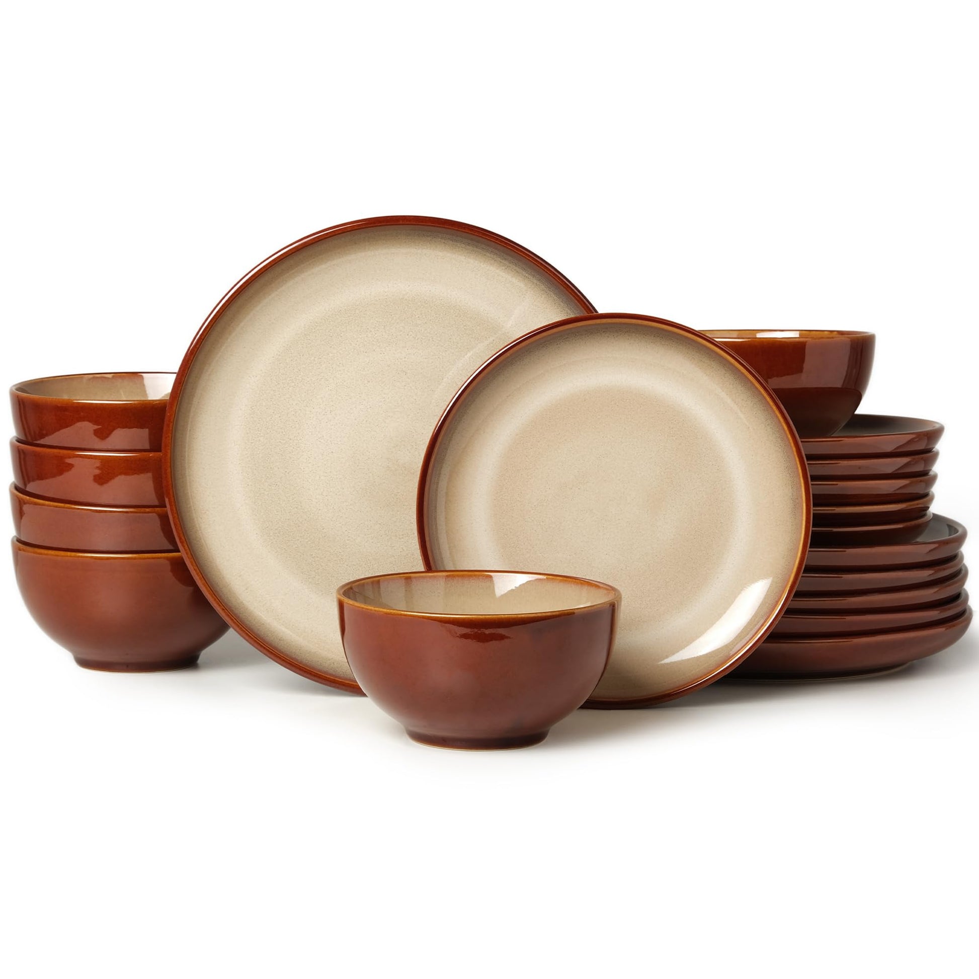 Stoneware Dinnerware Sets Service for 4, 12 pcs Reactive Glaze Plates and Bowls Sets, Handmade Ceramic Dish Set, Highly Chip and Crack Resistant Modern Plate Set, Brown Green
