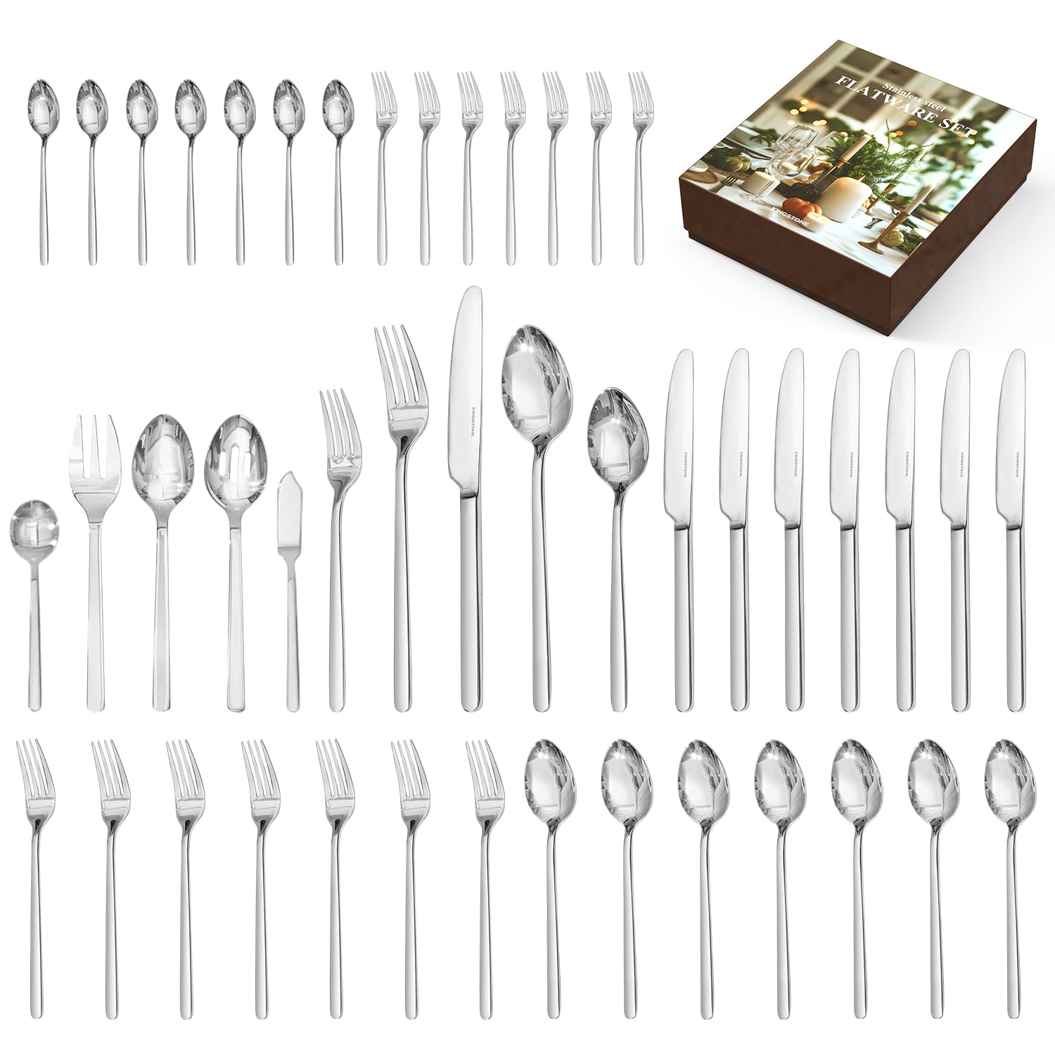 KINGSTONE Gold Silverware Set, 20 Piece Flatware Cutlery Set for 4, 18/10 Stainless Steel Silverware Mirror Polished Dishwasher Safe for Home, Restaurant, Wedding, Party(Gold, 20 pieces for 4)
