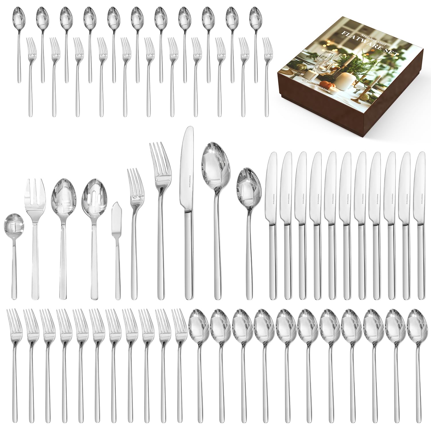 KINGSTONE Gold Silverware Set, 20 Piece Flatware Cutlery Set for 4, 18/10 Stainless Steel Silverware Mirror Polished Dishwasher Safe for Home, Restaurant, Wedding, Party(Gold, 20 pieces for 4)