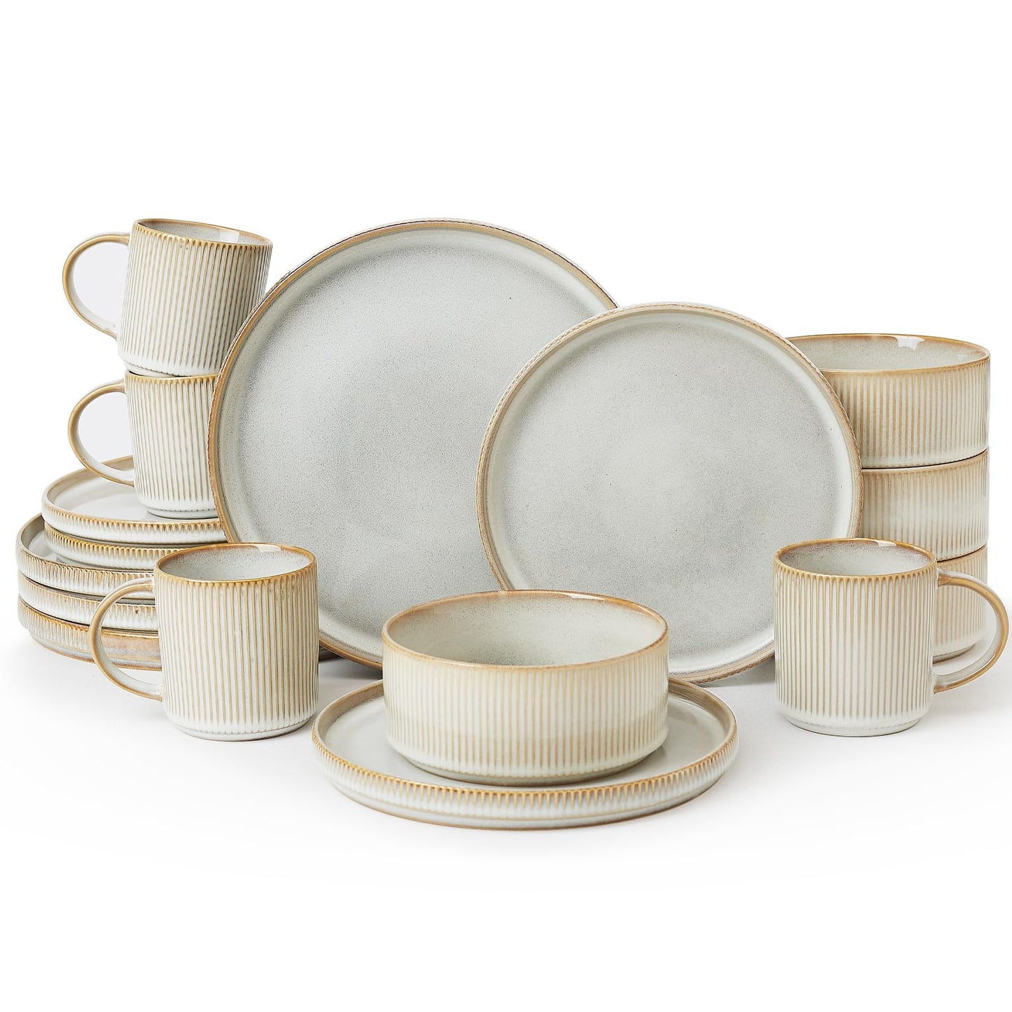 Famiware Star Dinnerware Sets, Plates and Bowls Set for 4, 12 Pieces Ribbed Dishes - Chip and Scratch Resistant, Microwave and Dishwasher Safe Tableware, Smoky Blue