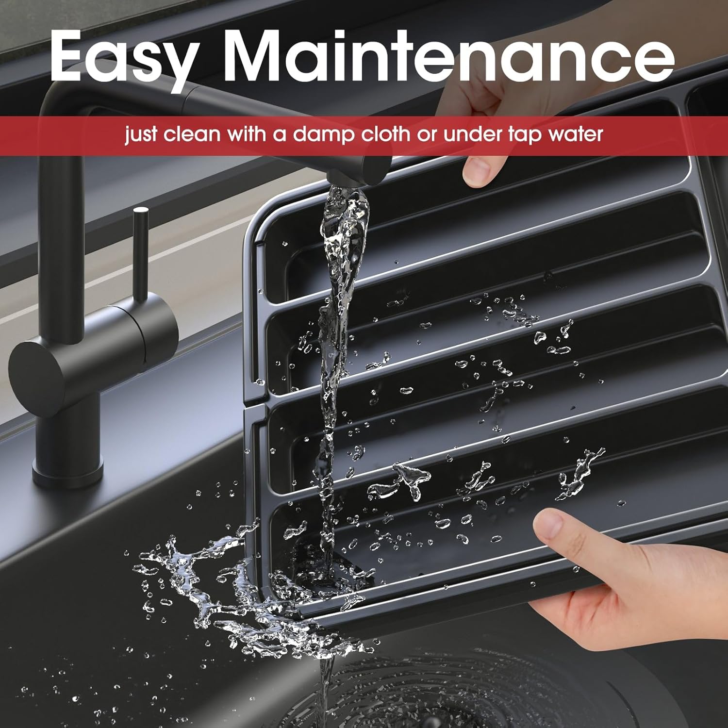 Aujen Silverware Organizer - Expandable Kitchen Drawer Organizer, Adjustable Utensil Organizer, Cutlery Tray for Forks, Knives, Multipurpose Kitchen Organizers and Storage Solution, Black, Medium