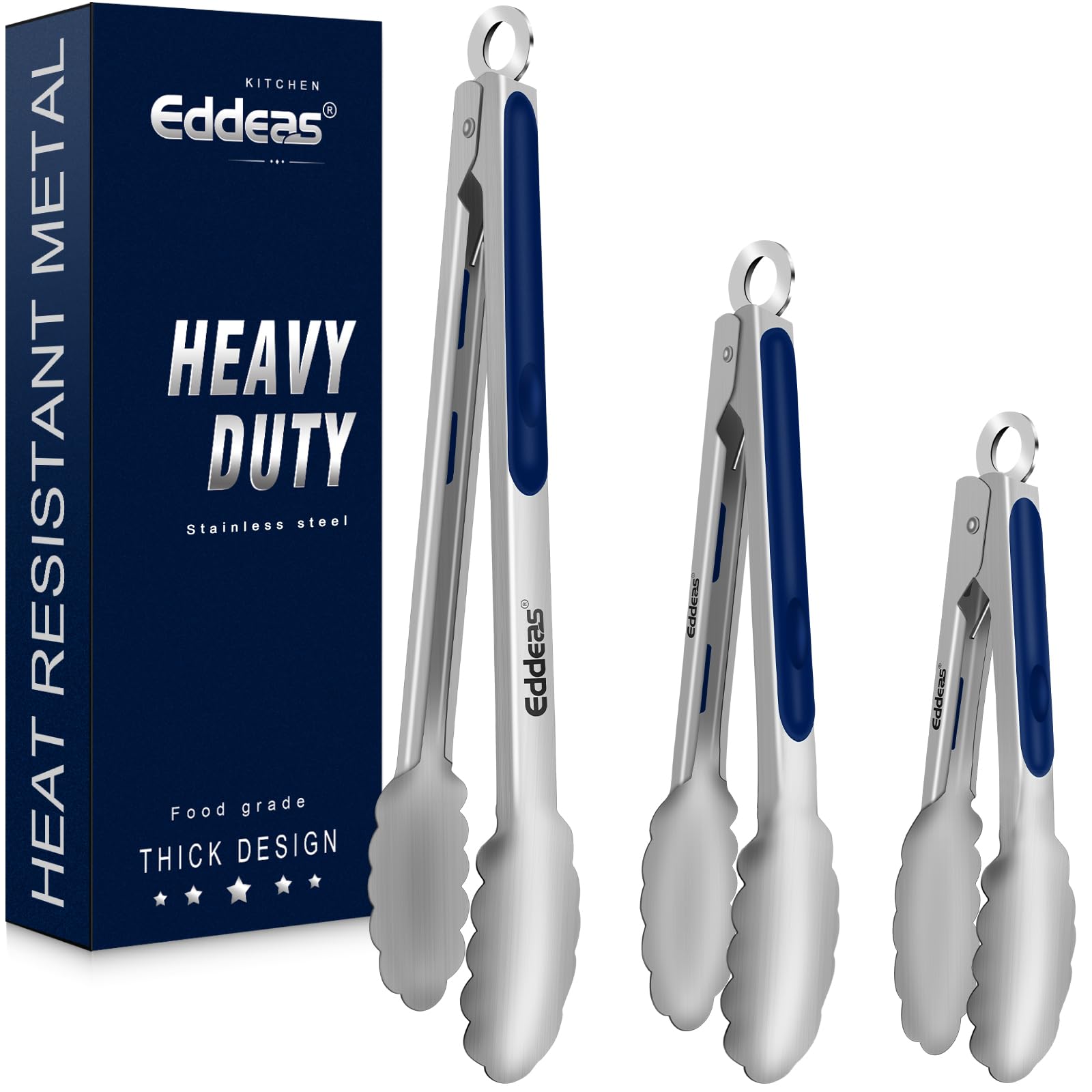 Tongs For Cooking - Heat Resistant 600 Degrees Stainless Steel Kitchen Tong,Heavy Duty Metal Locking Tongs - Perfect for Food,Salad and BBQ set of 3 (7",9" and 12") Dishwasher