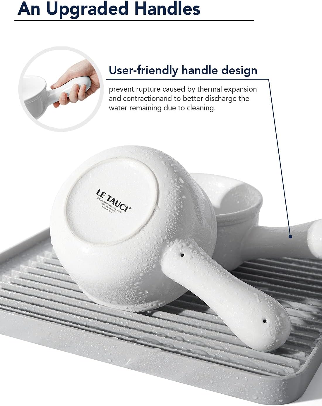 LE TAUCI Soup Bowls with Handle, 15 Oz Ceramic French Onion Soup Bowls, Large Soup Crocks Oven Safe for Stew, Onion, Soup, Chilli, Set of 4, White