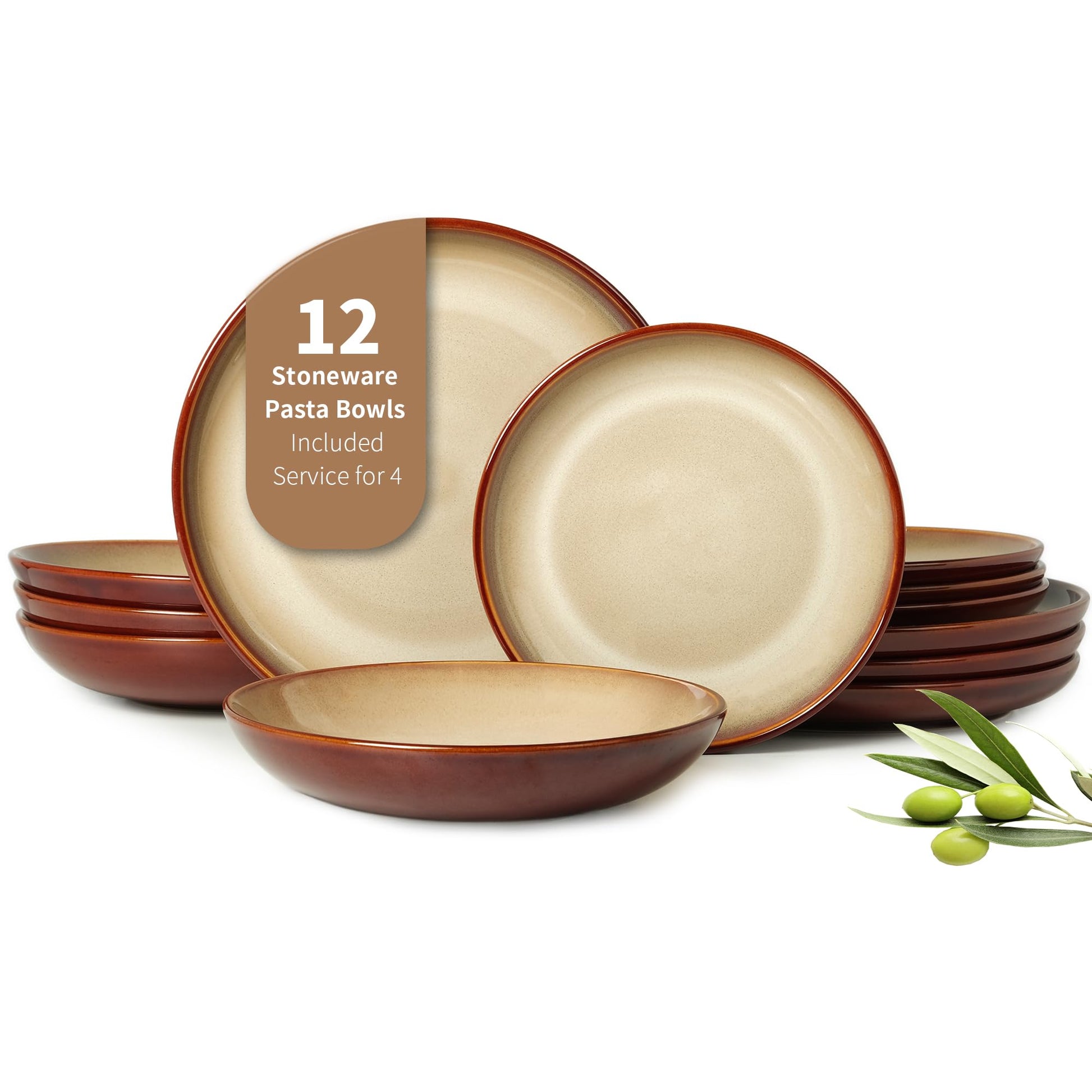 Stoneware Dinnerware Sets Service for 4, 12 pcs Reactive Glaze Plates and Bowls Sets, Handmade Ceramic Dish Set, Highly Chip and Crack Resistant Modern Plate Set, Brown Green