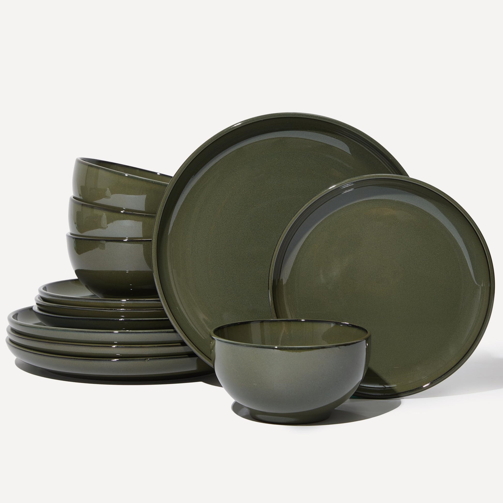 Stoneware Dinnerware Sets Service for 4, 12 pcs Reactive Glaze Plates and Bowls Sets, Handmade Ceramic Dish Set, Highly Chip and Crack Resistant Modern Plate Set, Brown Green