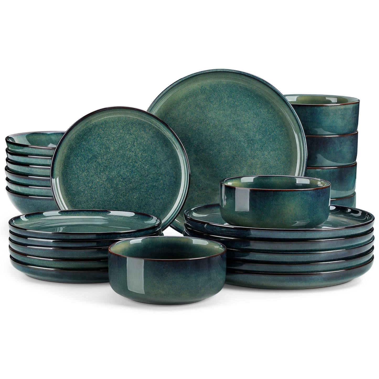vancasso Starry 12 Pieces Dinnerware Sets for 4, Green Reactive Glaze Dishes Sets, Ceramic Plates and Bowls Set, Dinner Salad Dessert Plates, and Cereal Bowls Set, Dishwasher and Microwave Safe