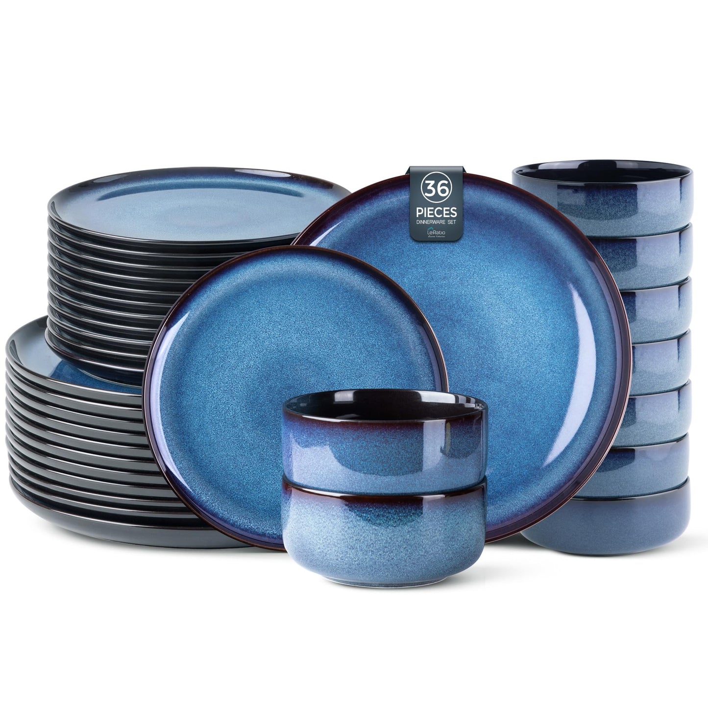 LeRatio Ceramic Dinnerware Sets for 4,12-Piece Plates and Bowls,Handmade Reactive Glaze Dishes Set,Chip Resistant and Scratch Resistant | Oven Dishwasher & Microwave Safe,Service for 4-Kahki