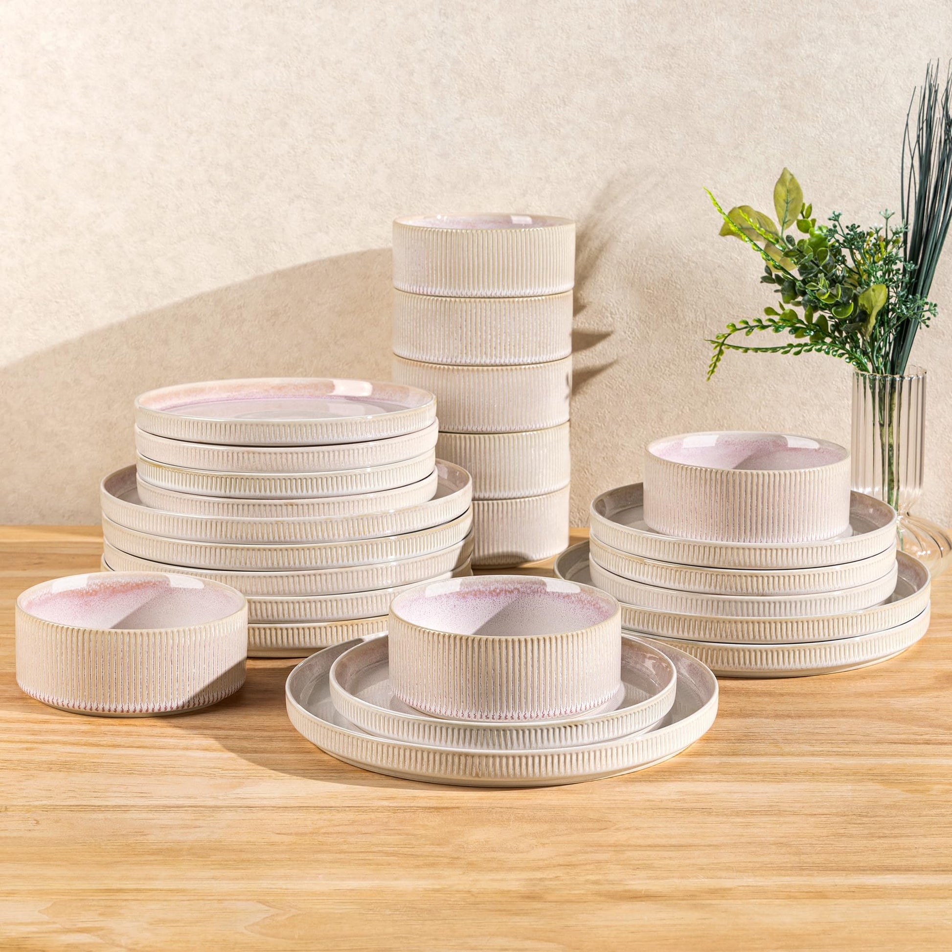TheTerra Ceramic Dinnerware Sets for 4, 12 Pieces Porcelain Lightweight Plates and Bowls Sets, Scratch Resistant Dish Set, Oven & Microwave & Dishwasher Safe, Bright White