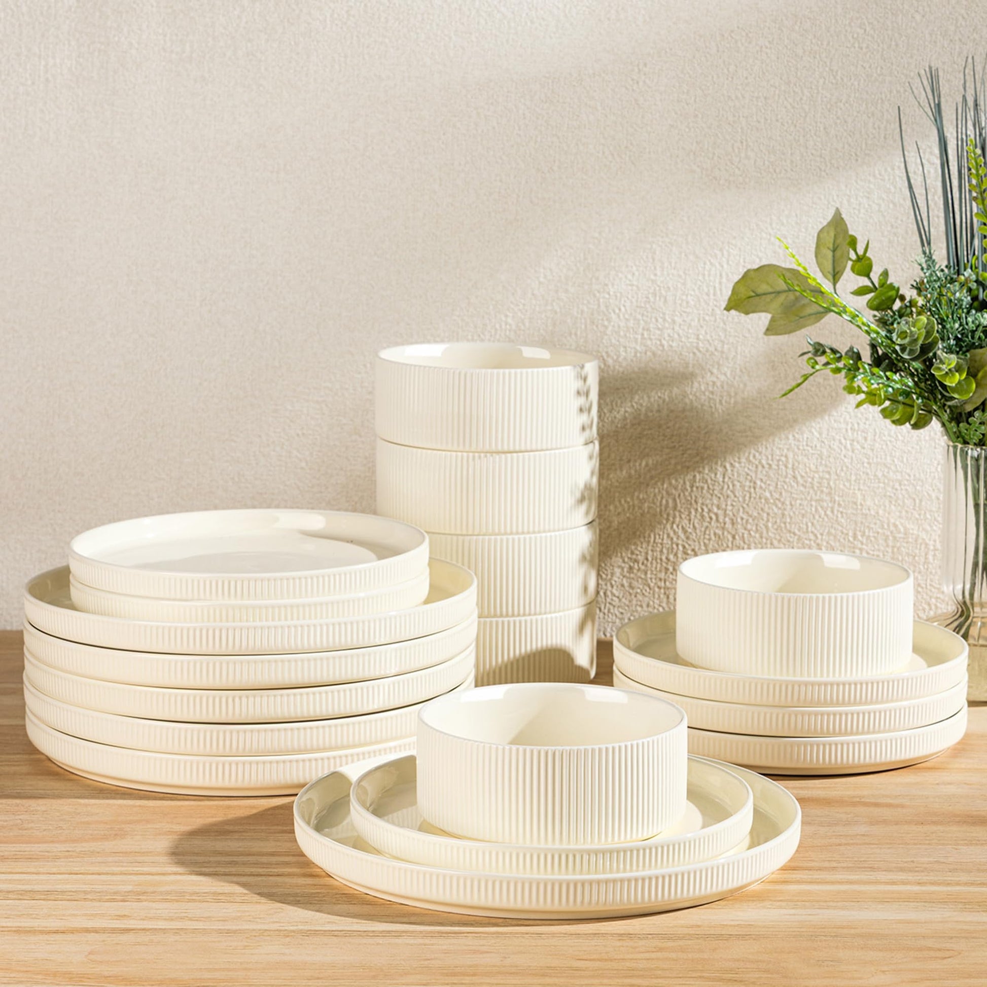 TheTerra Ceramic Dinnerware Sets for 4, 12 Pieces Porcelain Lightweight Plates and Bowls Sets, Scratch Resistant Dish Set, Oven & Microwave & Dishwasher Safe, Bright White
