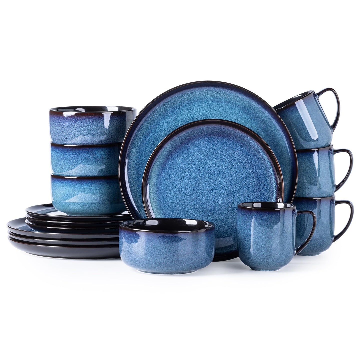 LeRatio Ceramic Dinnerware Sets for 4,12-Piece Plates and Bowls,Handmade Reactive Glaze Dishes Set,Chip Resistant and Scratch Resistant | Oven Dishwasher & Microwave Safe,Service for 4-Kahki