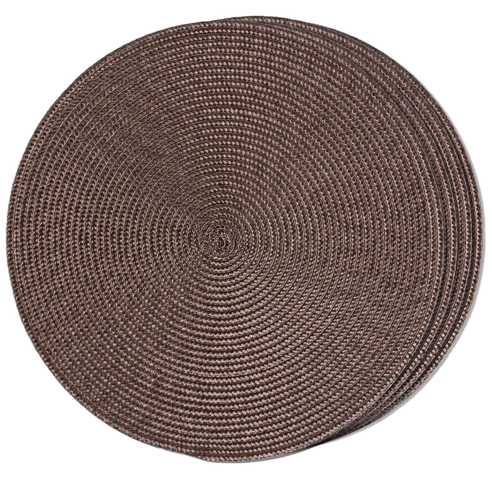 FunWheat Round Braided Placemats Set of 6 Table Mats for Dining Tables Woven Washable Non-Slip Place mats 15 in(Blue, 6pcs)