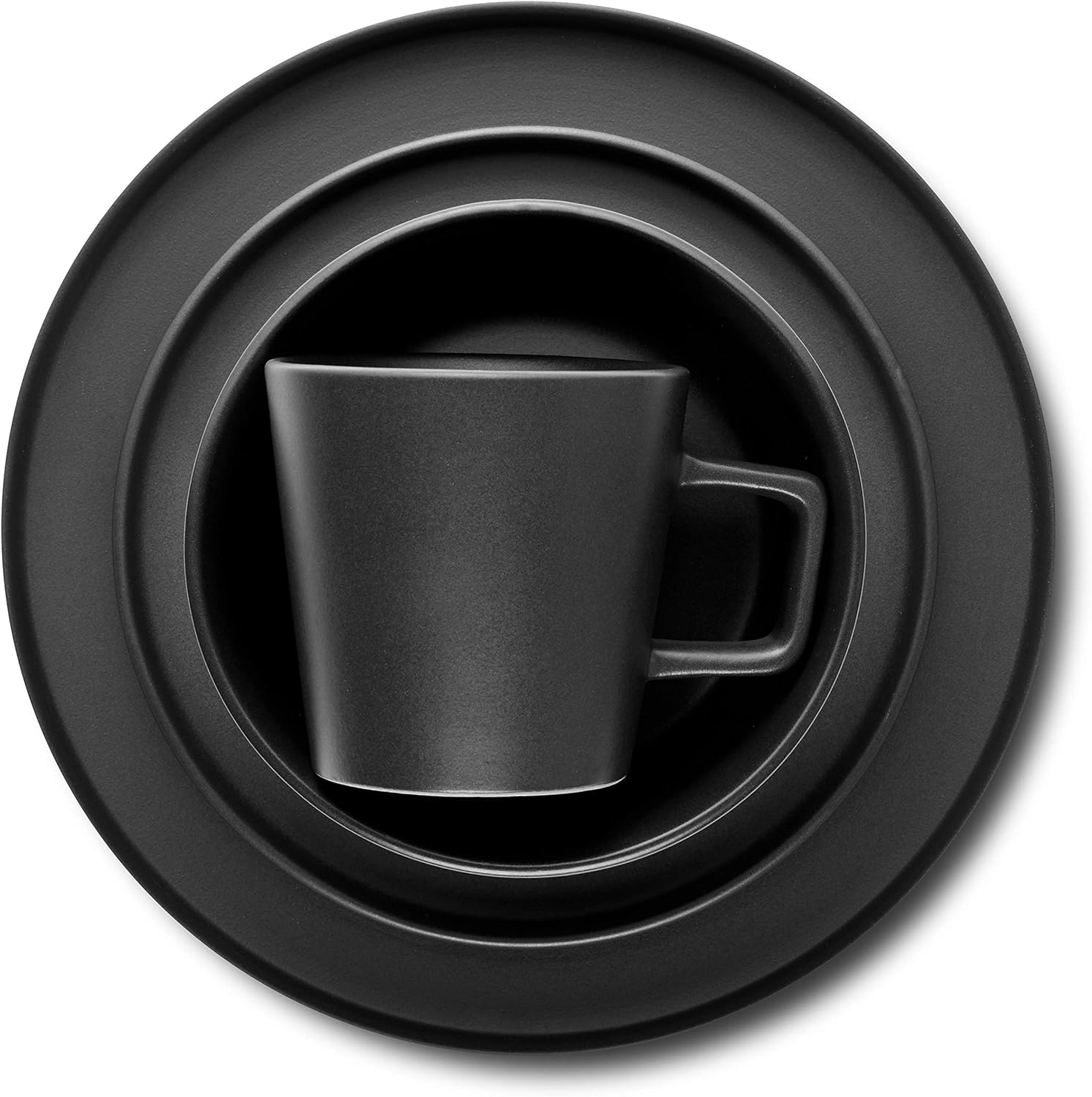 Stone Lain Celina Stoneware 16 Piece Dinnerware Set, Plates and Bowls, Black Matte Dish, Service for 4 – Minimalist Round Style, Microwave & Dishwasher Safe