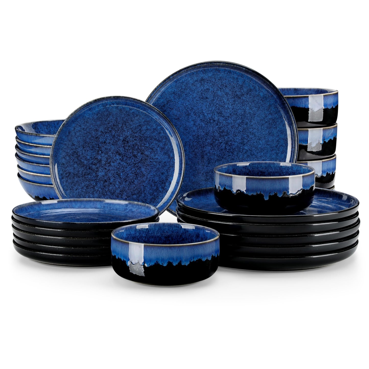 vancasso Starry 12 Pieces Dinnerware Sets for 4, Green Reactive Glaze Dishes Sets, Ceramic Plates and Bowls Set, Dinner Salad Dessert Plates, and Cereal Bowls Set, Dishwasher and Microwave Safe
