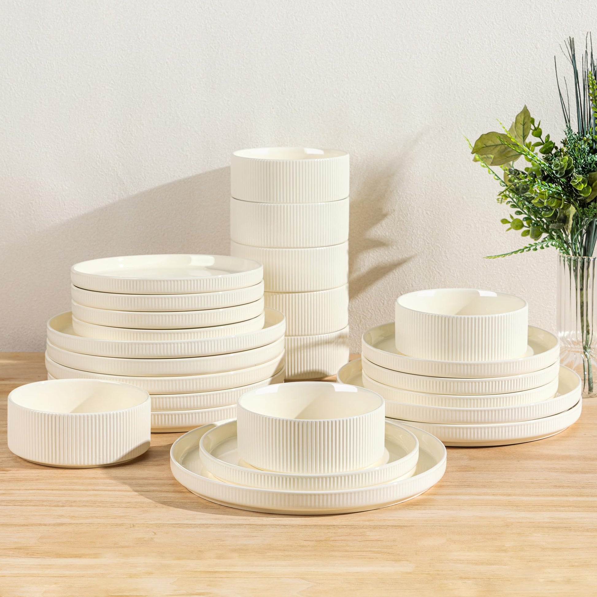 TheTerra Ceramic Dinnerware Sets for 4, 12 Pieces Porcelain Lightweight Plates and Bowls Sets, Scratch Resistant Dish Set, Oven & Microwave & Dishwasher Safe, Bright White